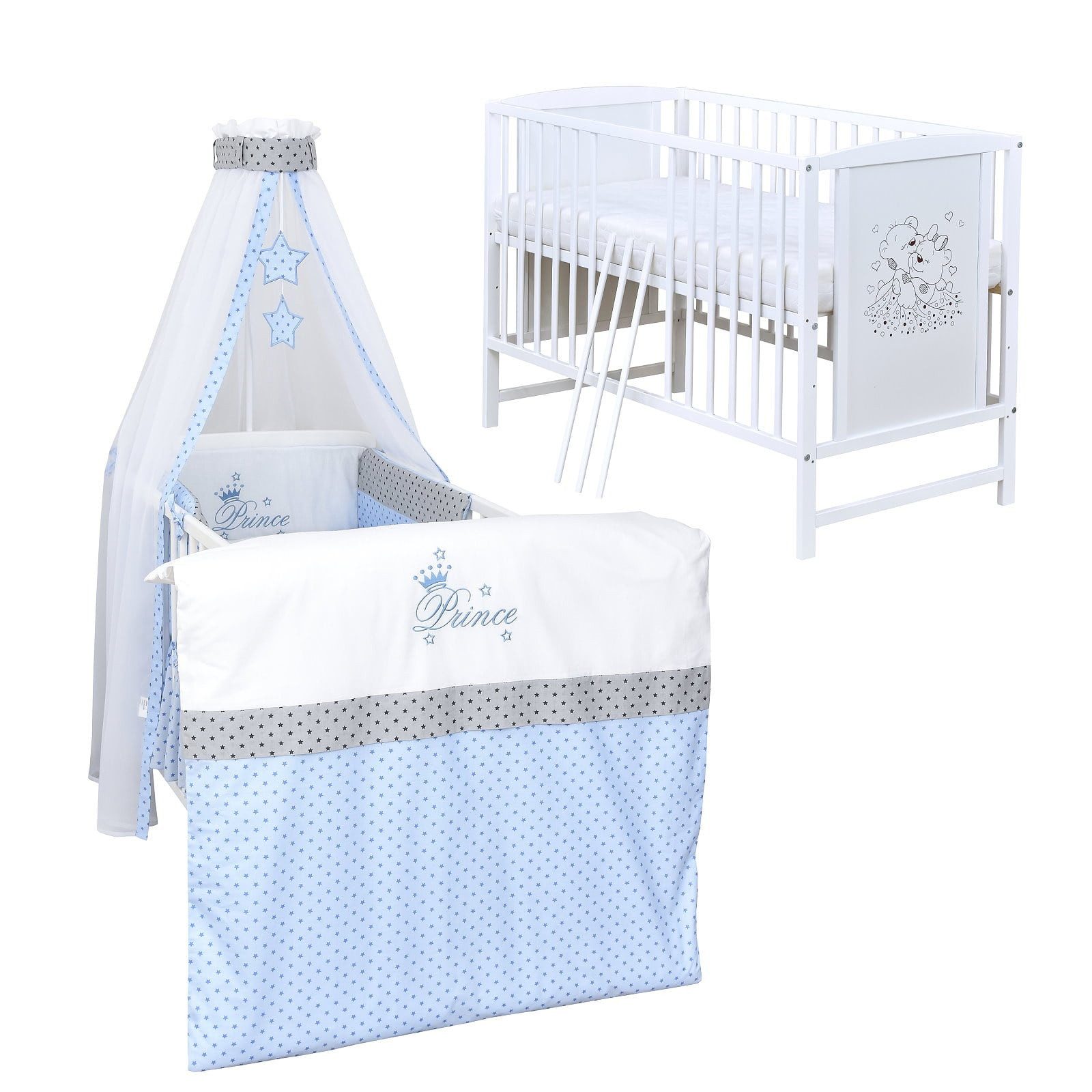 Baby-Delux Komplettbett Babybett Mia Komplettset, 10-tlg., Kinderbett 60x120 cm weiß, Bettset verschiedene Designs
