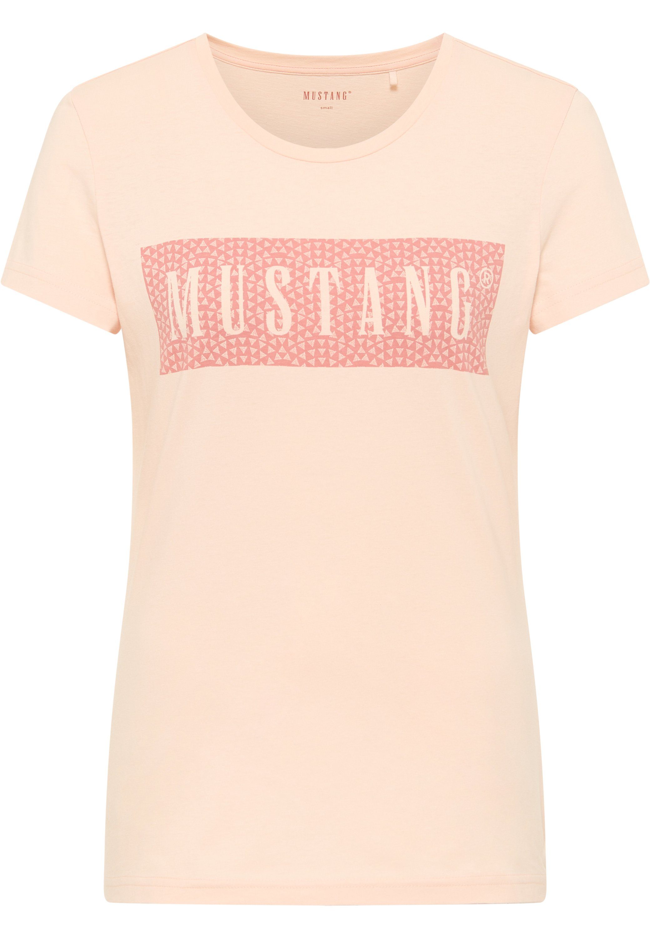 Kurzarmshirt T-Shirt Mustang MUSTANG hellrosa Print-Shirt