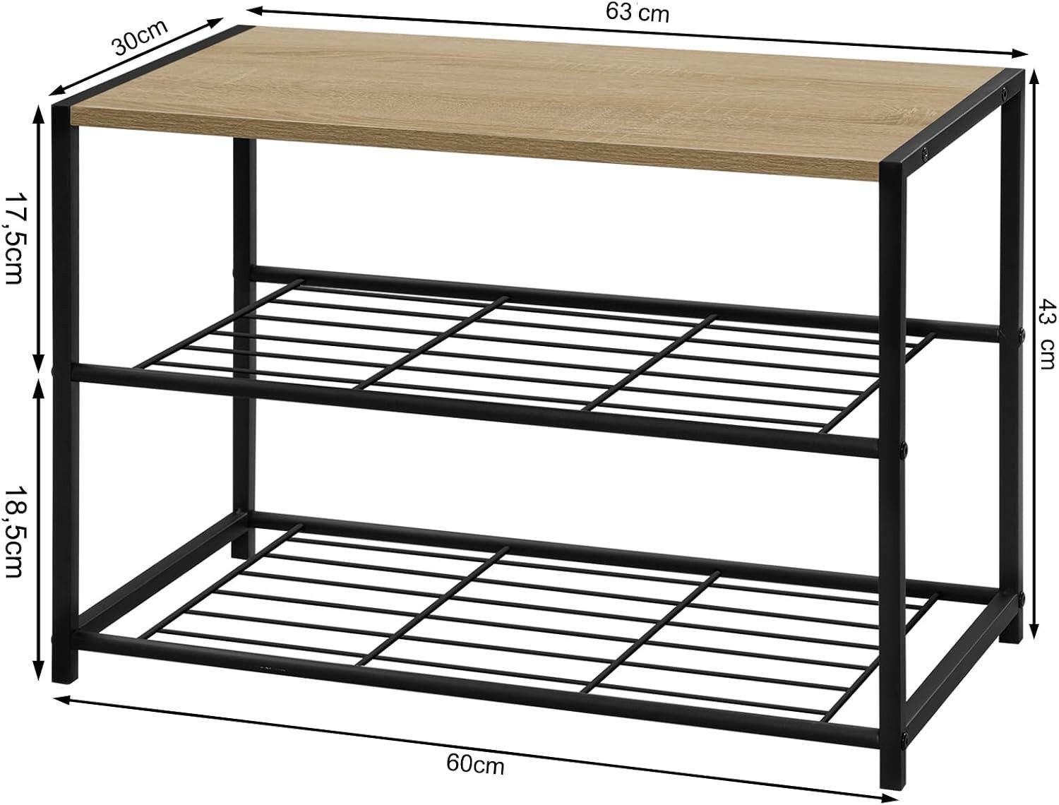 Woltu Schuhregal, 1-tlg., Badregal Schuhablage Organizier mit 2 Ablagen, Holz Metall