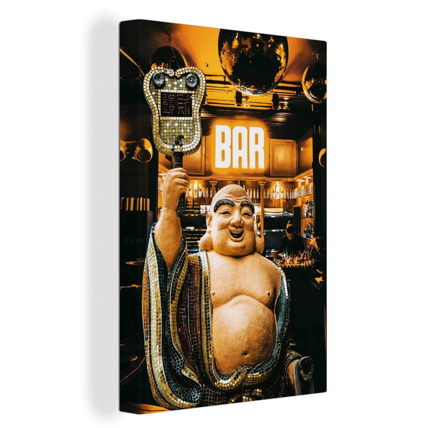 OneMillionCanvasses® Leinwandbild Buddha - Bar - Gesicht, (1 St), Leinwandbild fertig bespannt inkl. Zackenaufhänger, Gemälde, 20x30 cm