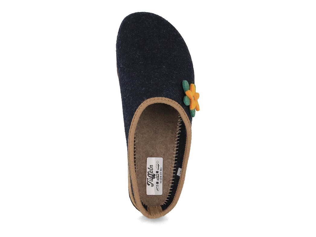 Tuffeln Blumig Filz-Pantoffeln Damen Clogs vegane Hausschuhe Hausschuh mit Korkfußbett