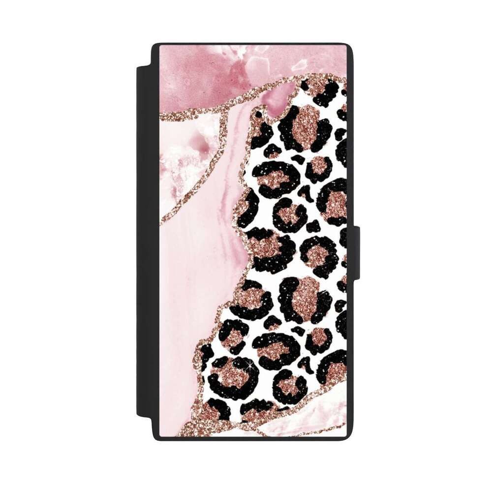 NIVOCASE Handyhülle Leopard Glitzer Look Marmor Patterns and Textures Smooth Pink, Samsung Galaxy S24 Ultra Klapphülle Handyhülle aus Kunst Leder