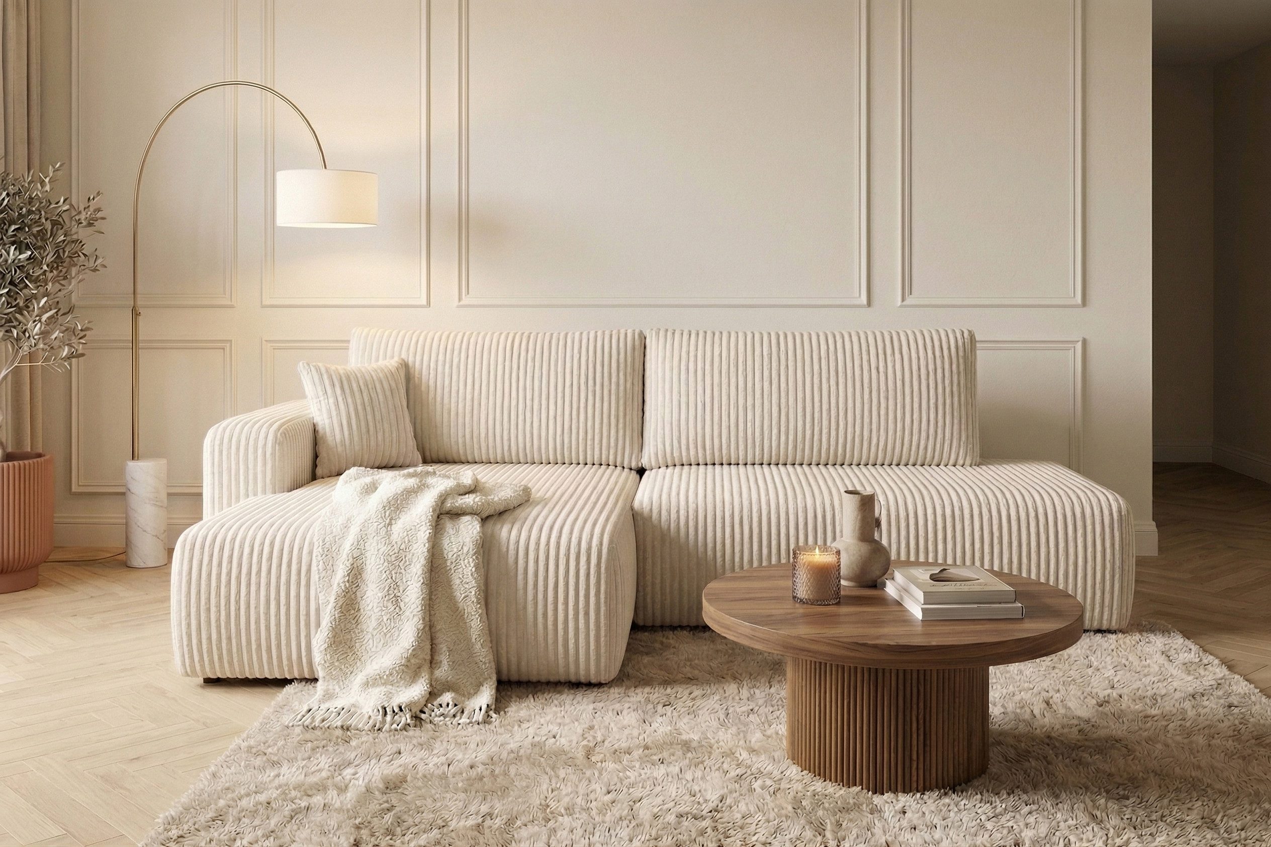 Kaiser Möbel Ecksofa mit Schlaffunktion und Bettkasten, Cordstoff Tilia, OPEN XL, XL-Format,Große Liegefläche,Cordstoff mit hoher Abriebfestigkeit