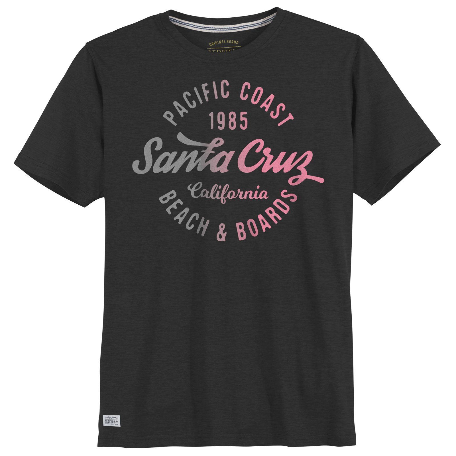 redfield Rundhalsshirt Redfield Übergrößen T-Shirt schwarz Print Santa Cruz