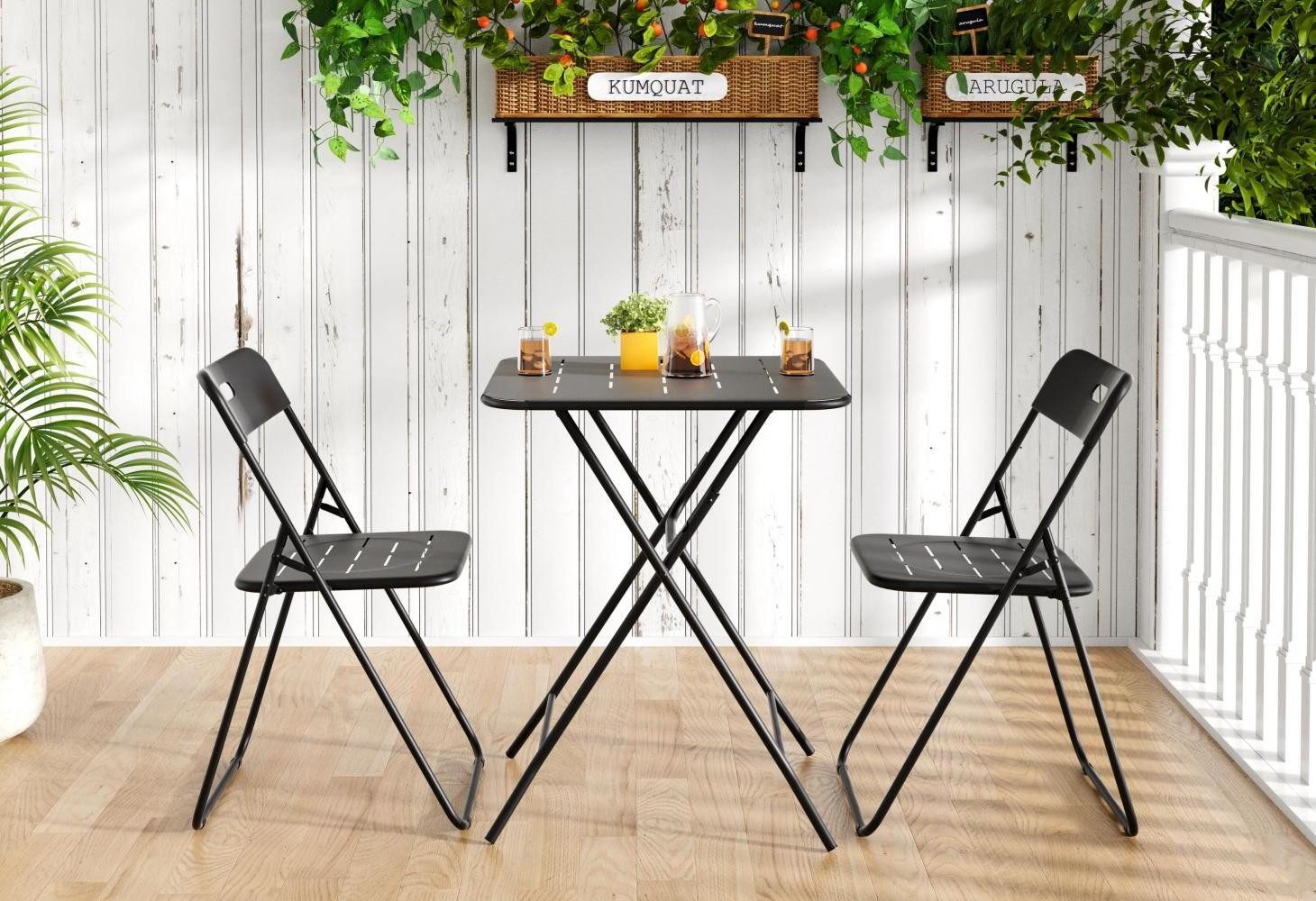 LVHOM Balkonset Gartenmöbel Bistro/Terrasse Set, klappbar, wetterfest, 2 Personen, (rutschfeste Stuhlfuß, durchbrochene Sitzfläche/Tischplatte, Metall, Belastbarkeit des Tisches: 20kg/Stühle: 120kg, ohne Montage), Balkon, Gartenessen, Arbeitszimmer, Cafés,temporäres Set für Messen
