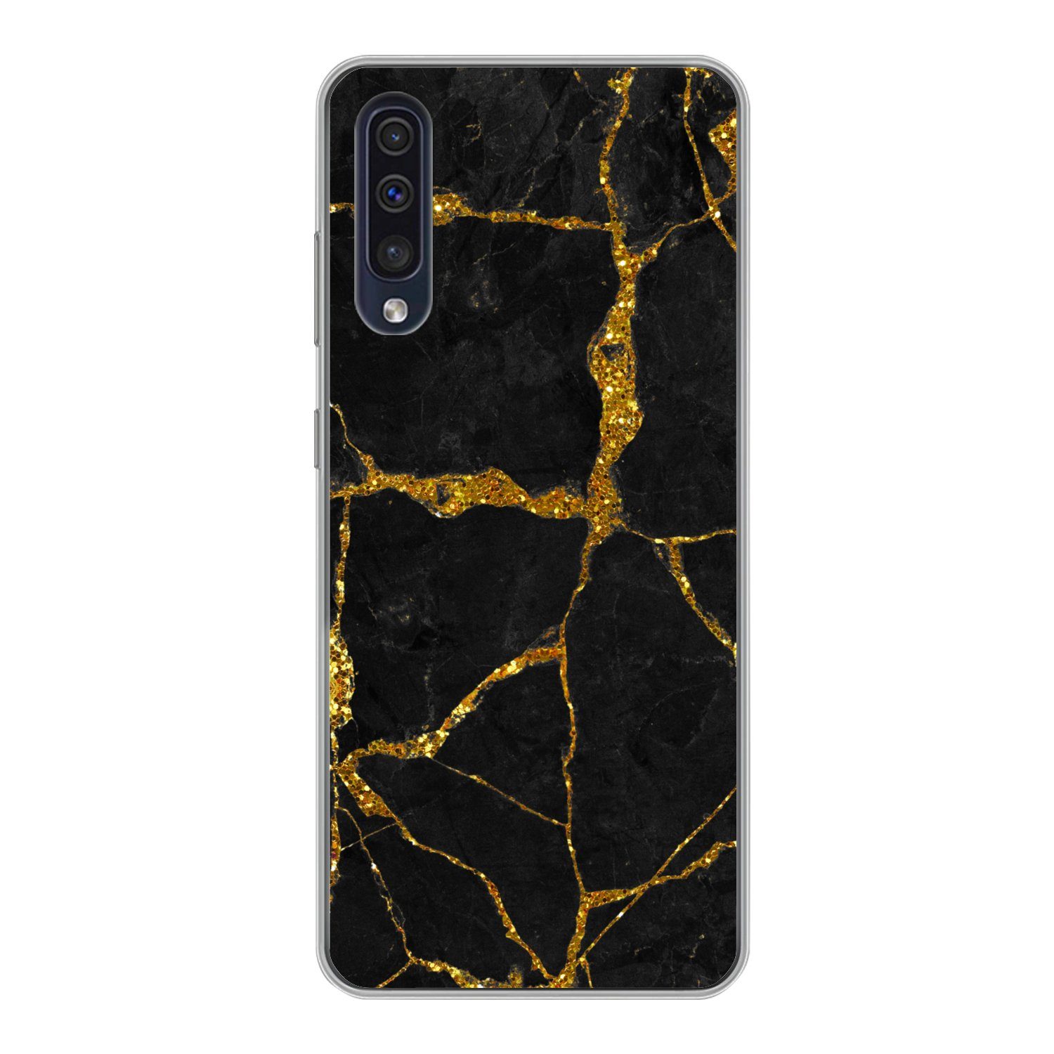 MuchoWow Handyhülle für Samsung Galaxy A30s Marmor - Gold - Schwarz - Marmoroptik - Glitte, Smartphone-Bumper, Print, Handy Schutzhülle Dünn