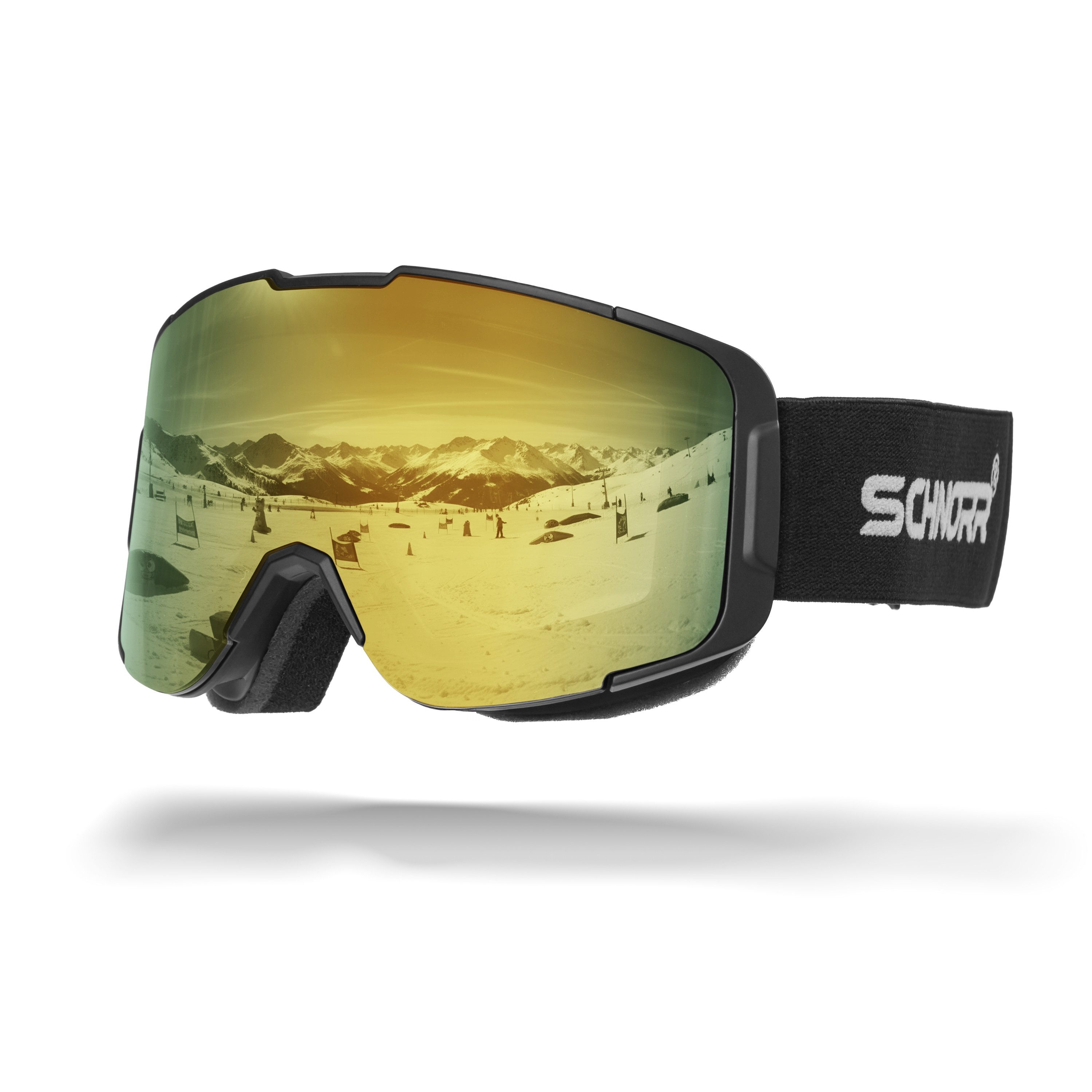 SCHNORR Sportbrille Kidsi Plus Gold S2/S3 - Kinder Skibrille, Anti-Fog, OTG, (1-St), Verspiegelte Full REVO-Beschichtung Gold (S2,S3)