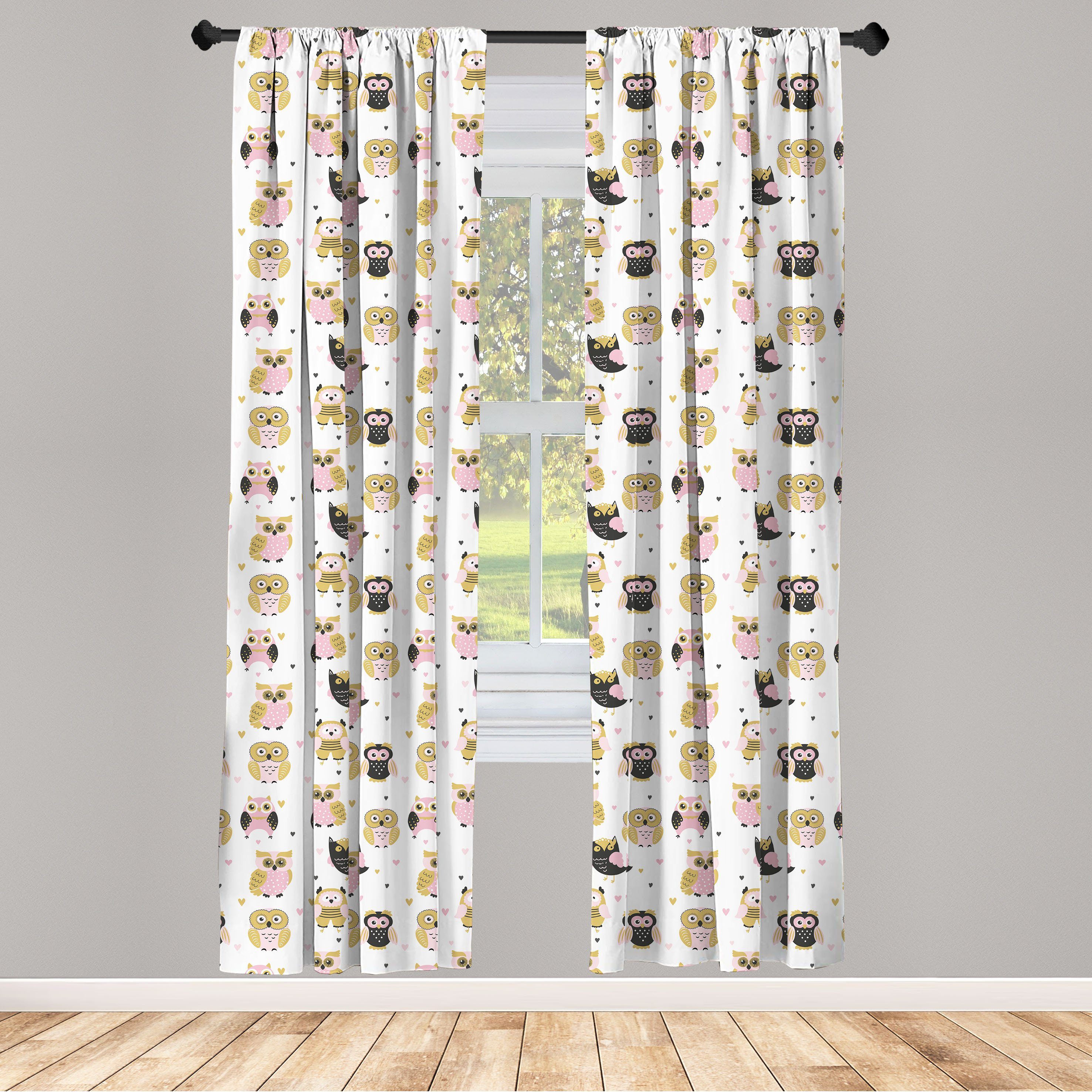 Gardine Vorhang für Wohnzimmer Schlafzimmer Dekor, Abakuhaus, Microfaser, Kindisch Lustige Eulen Waldtiere