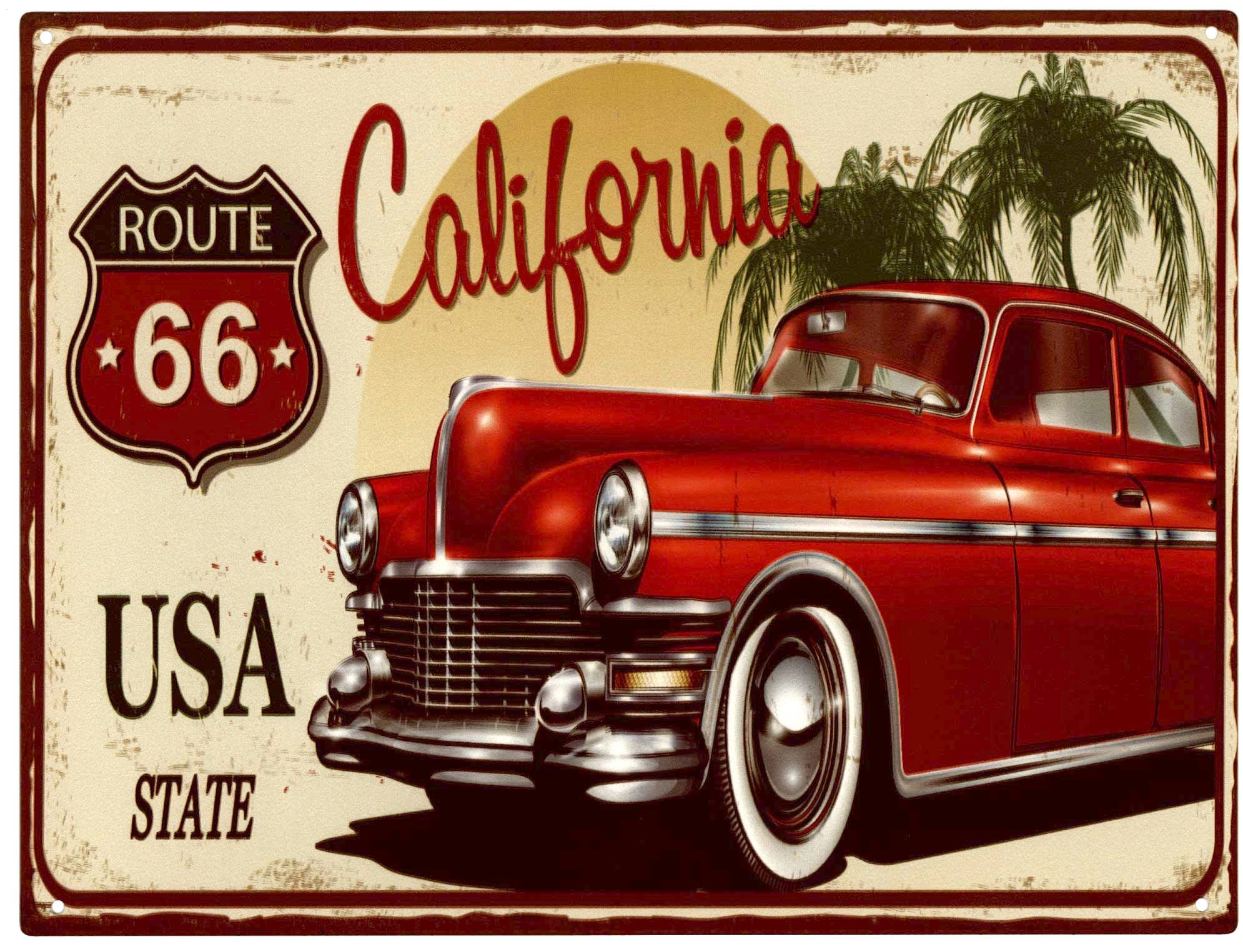 Moritz Metallschild Blechschild California Route 66 Kalifornien 25 x 33, (Einzeln), 25 x 33 cm Vintage Retro Deko Schild Metallschild Wandbild Schild