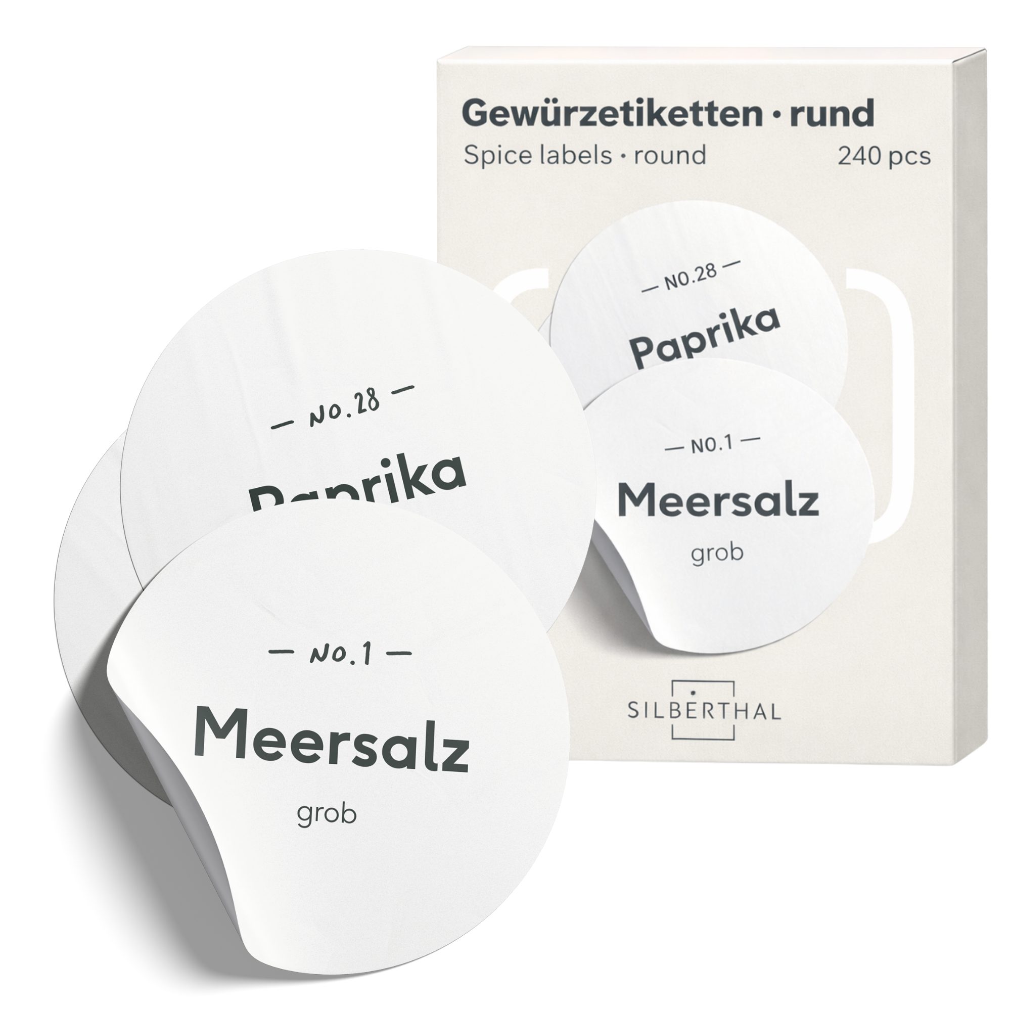 SILBERTHAL Etikett für Gewürzgläser Rund 240 Stück, Vorgedruckt & Blanko, wasserfest & wiederverwendbar