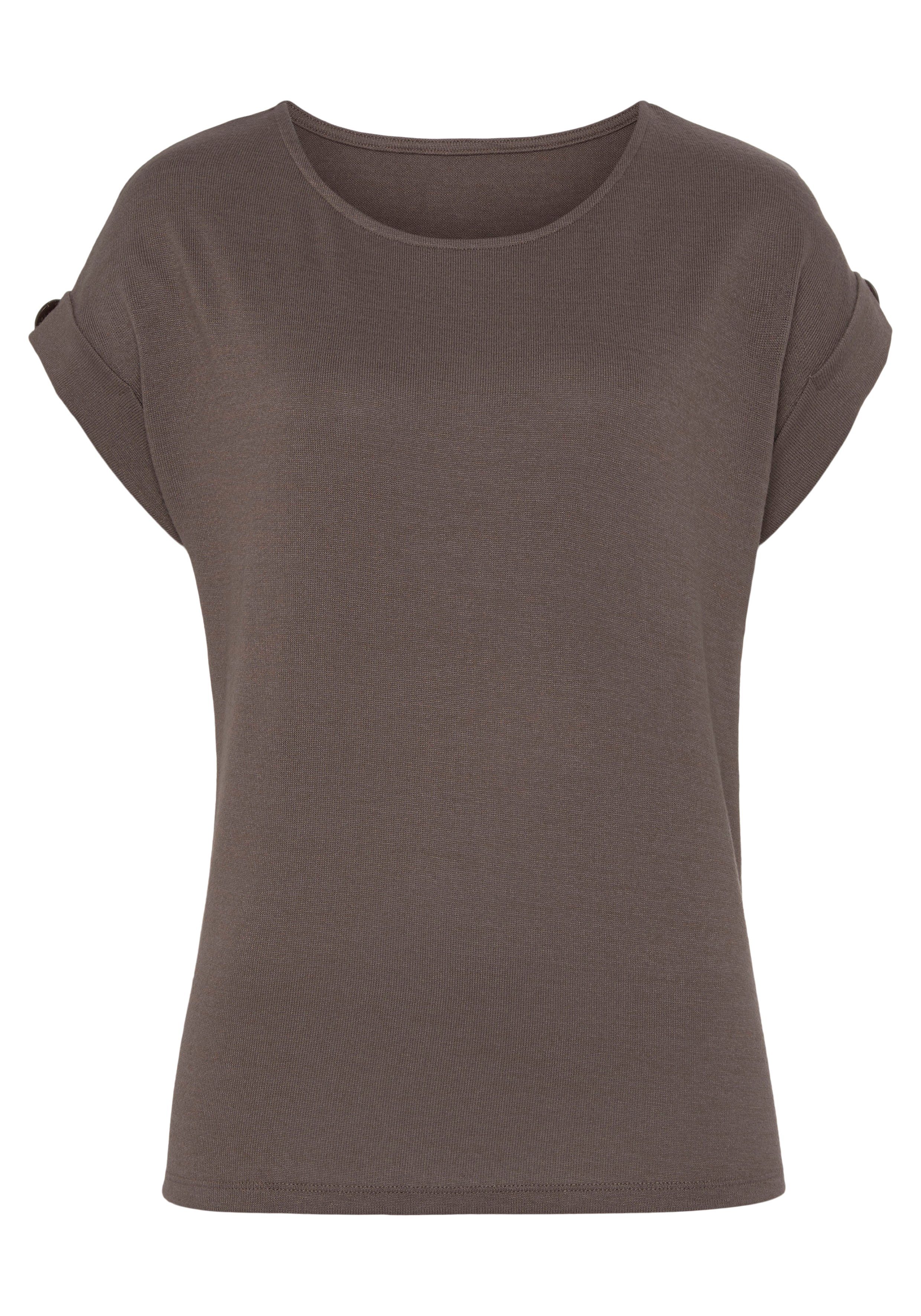 LASCANA T-Shirt (Packung, 1-tlg) mit Knopf am Ärmelsaum