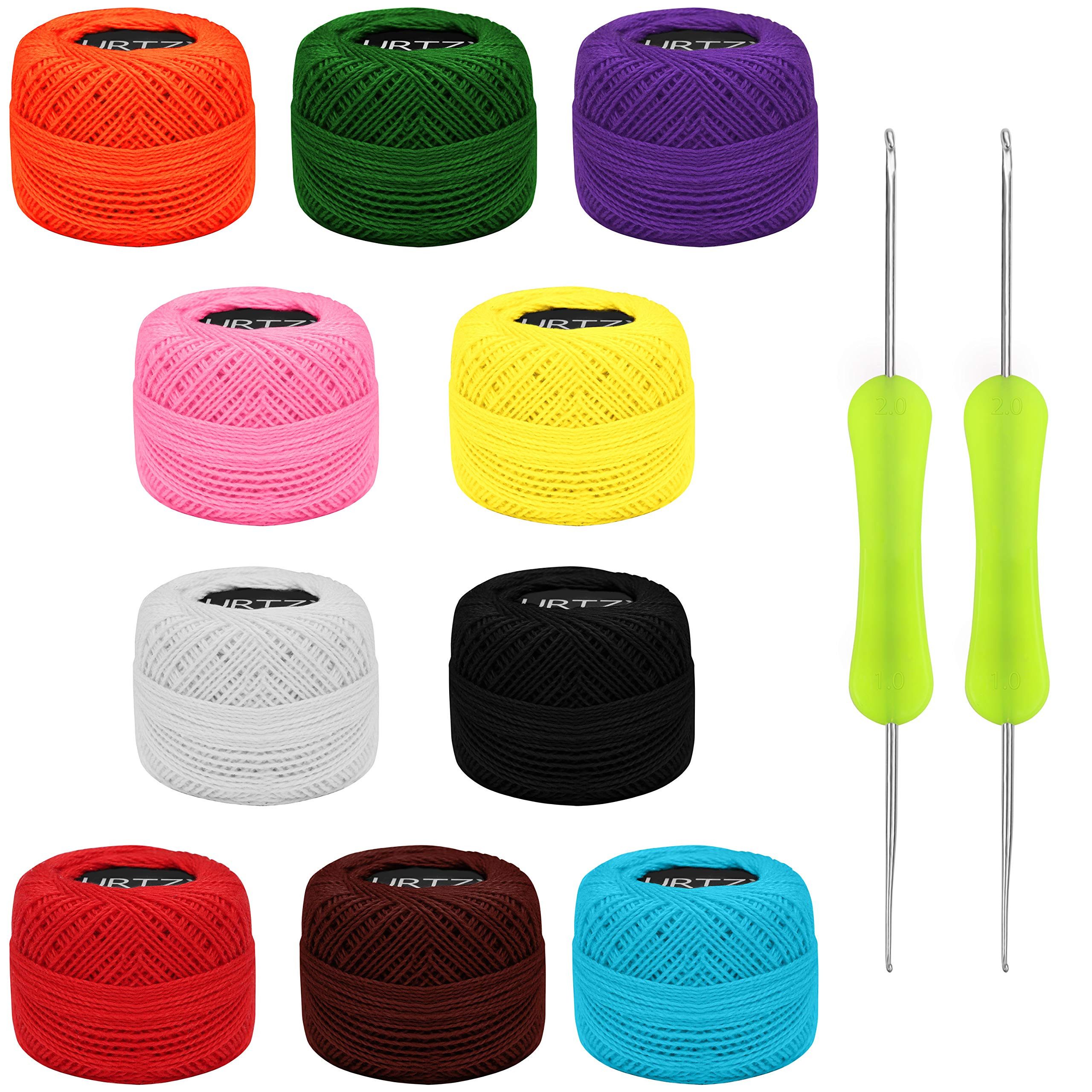 Kurtzy Cotton Crochet Yarn Set (10 pcs) - 600m Bastelgarn, (10-St)