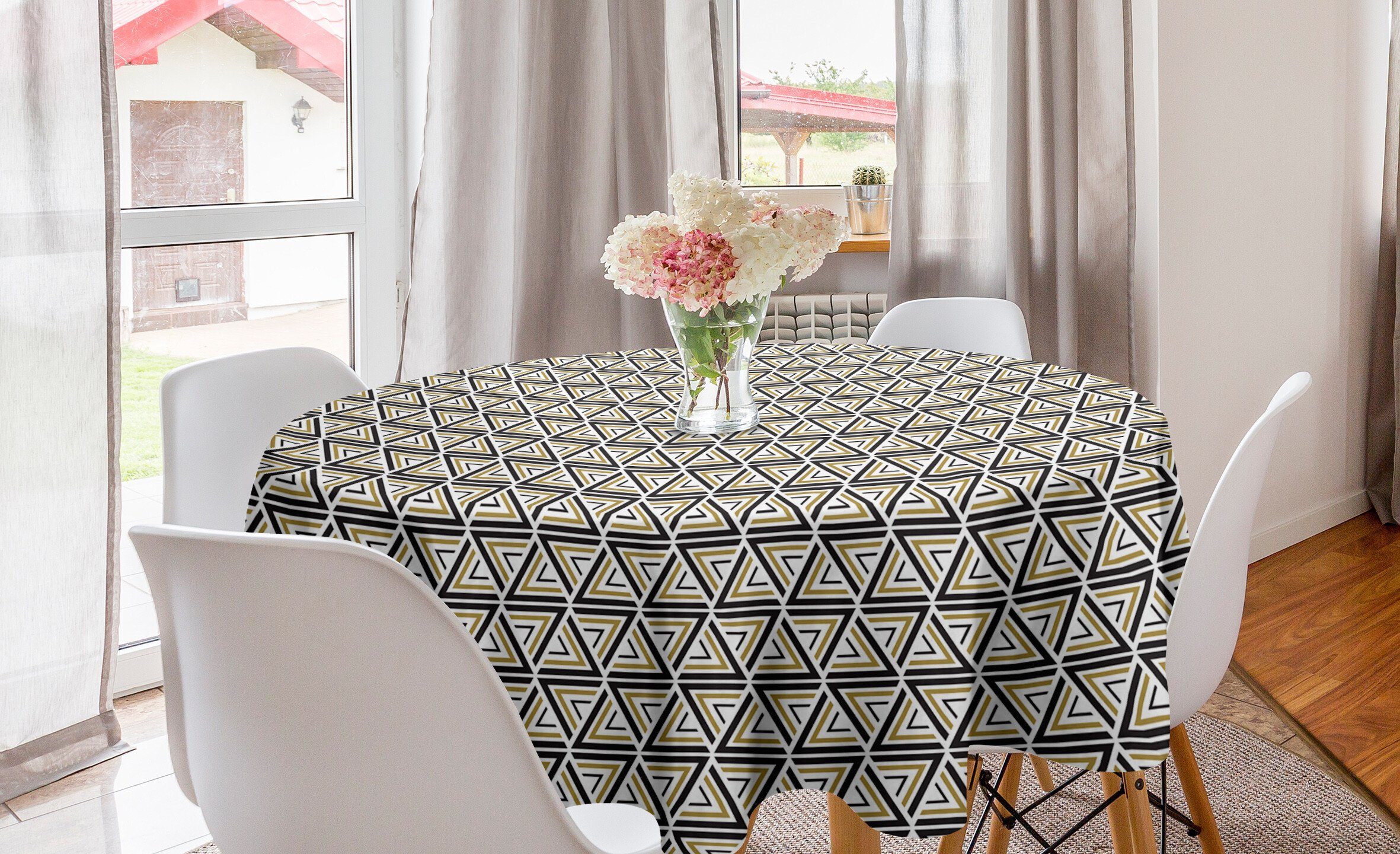 Abakuhaus Tischdecke Kreis Tischdecke Abdeckung für Esszimmer Küche Dekoration, Abstrakt Abgewinkelten Streifen Mosaik