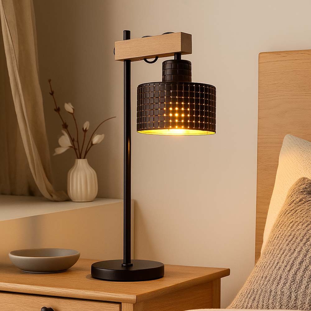GLOBO LIGHTING Tischleuchte, Leuchtmittel nicht inklusive, Tischleuchte Nachttischlampe schwarz gold höhenverstellbar H 55 cm