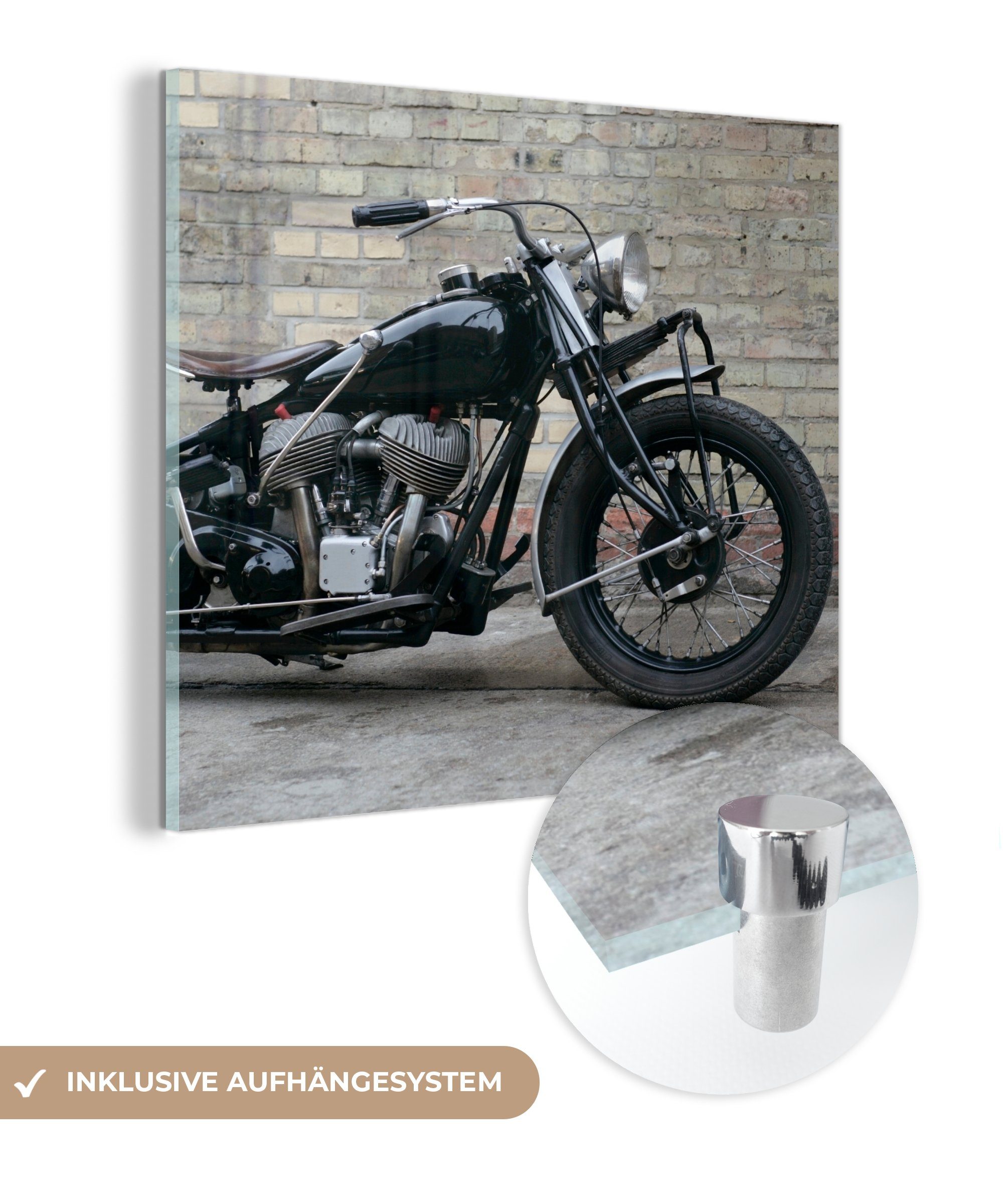 MuchoWow Acrylglasbild Seitenansicht eines antiken - Motorrads, (1 - Glasbilder Glas Bilder St), - Foto Wanddekoration Wandbild Glas auf auf