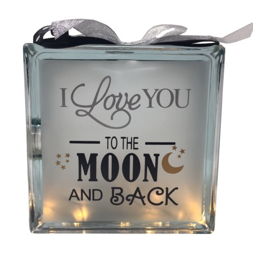 MystiCalls LED-Dekofigur Glasbaustein I Love you Glas Bild Bilderrahmen Liebe mit LED Geschenk (1 St), Integrierte Lichterkette