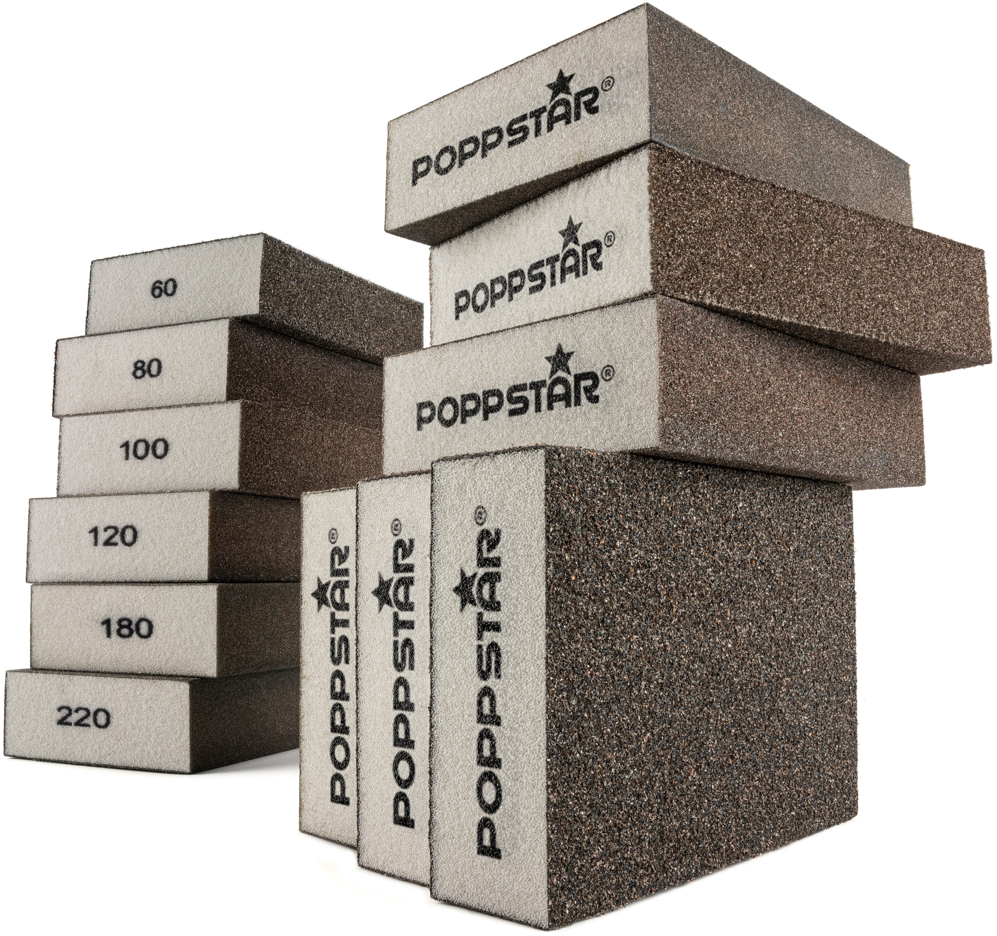 Poppstar Schleifschwamm, 12x Schleifschwamm (Körnungen 2x 60/80/100/120/180/220)