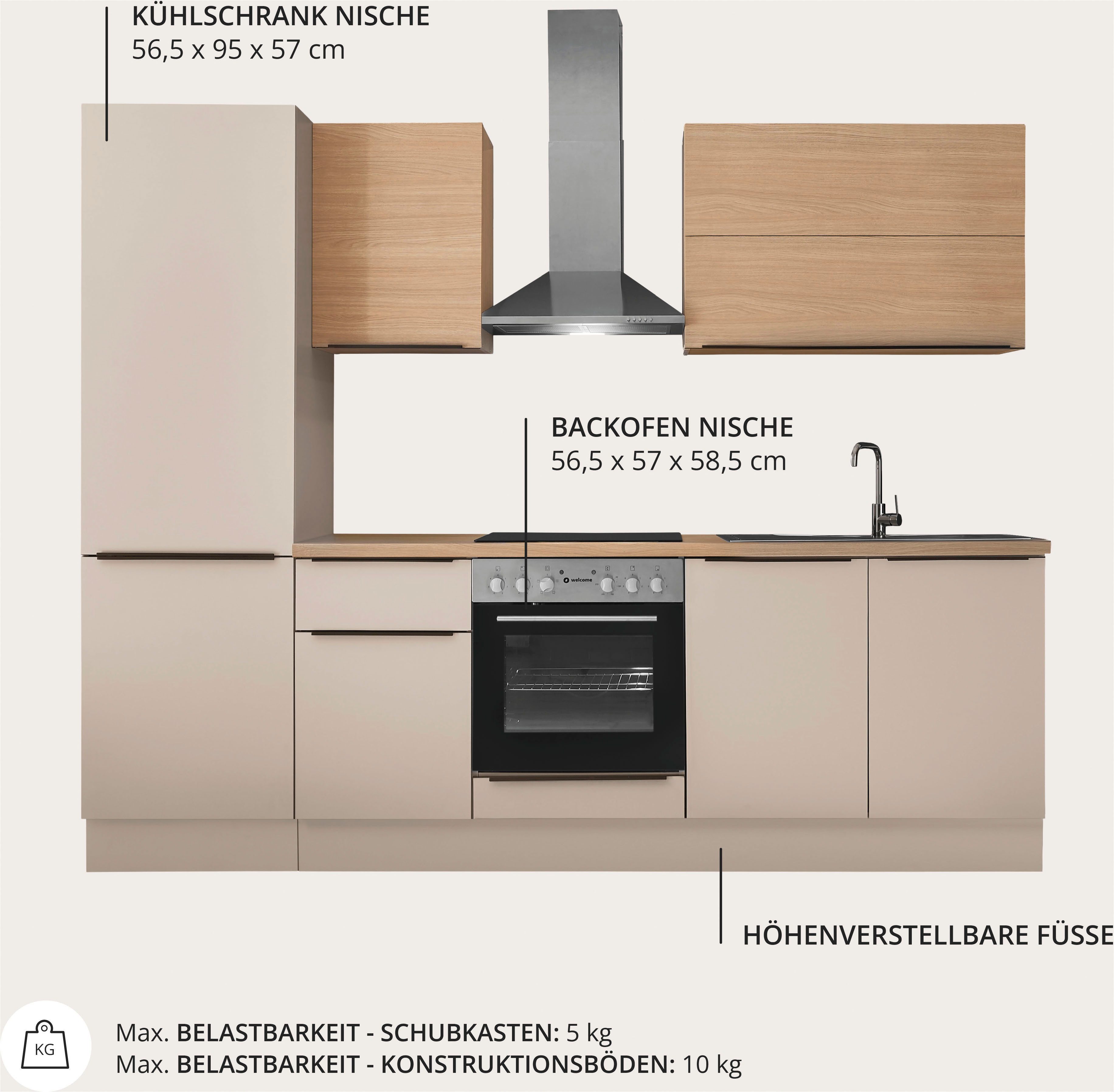 KOCHSTATION Küchenzeile Cocco B/H/T 270x211x60 cm, Breite 270 cm, wahlweise mit E-Geräten und Induktion