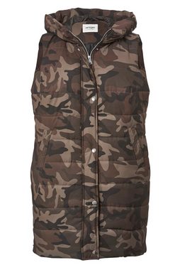 Angel of Style Steppweste Long-Steppweste Straight Fit Camouflage Kapuze