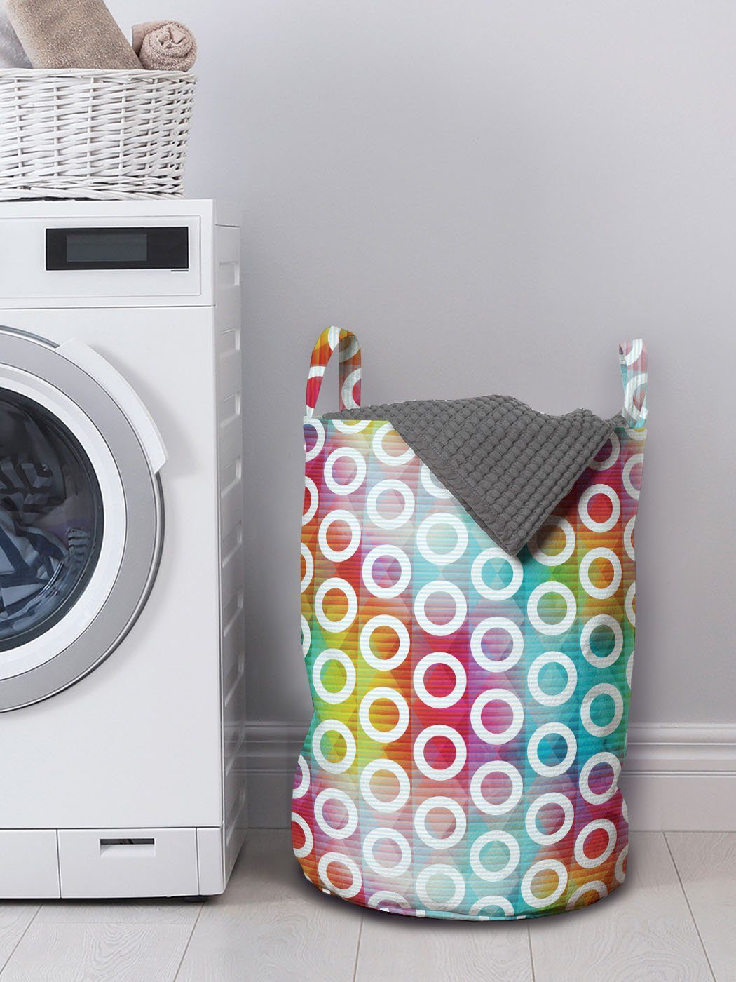 Abakuhaus Streifen für Waschsalons, Griffen Kordelzugverschluss mit Wäschekorb Bunte Digital Wäschesäckchen