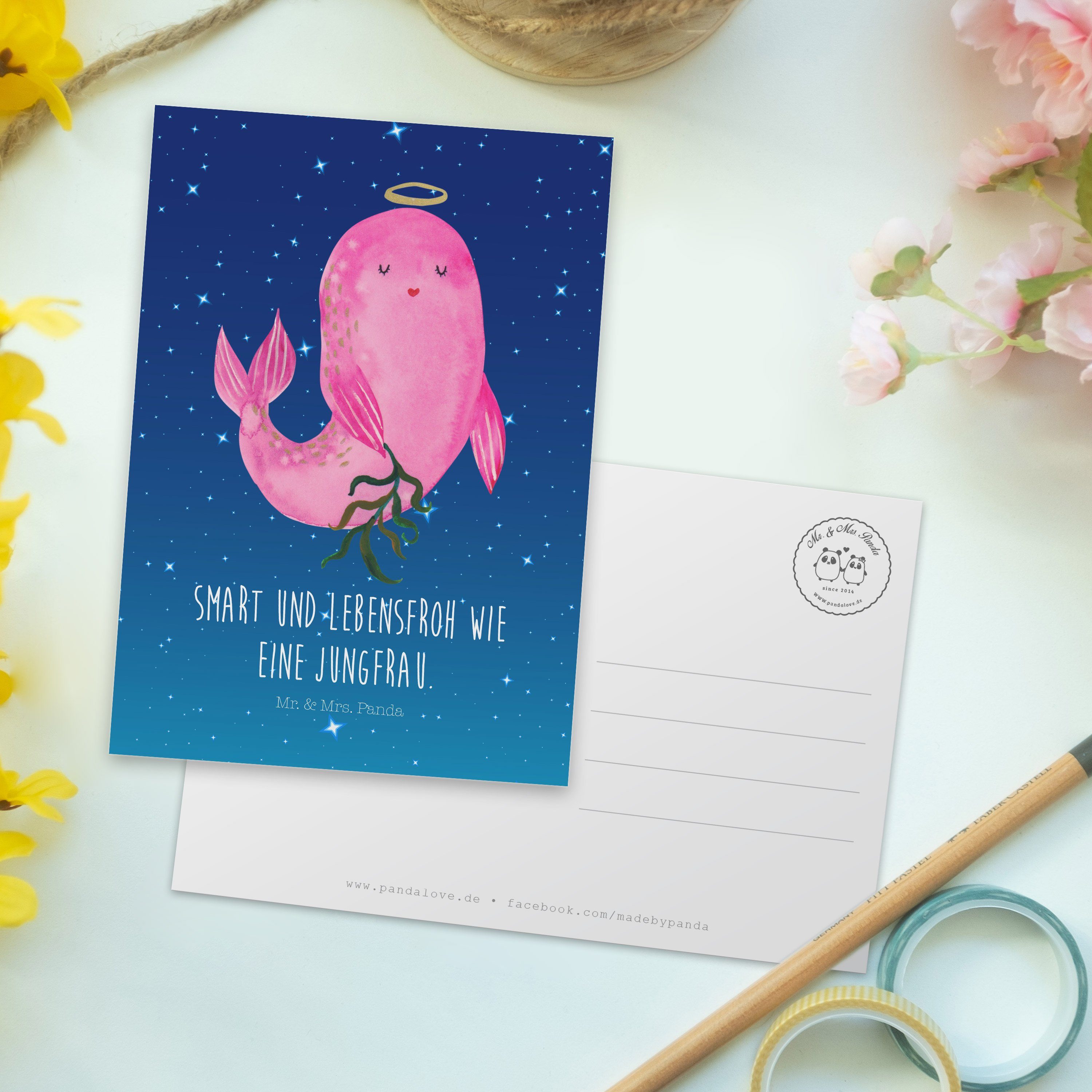 Sternenhimmel Sternzeichen Karte, Geschenk, - Jungfrau Postkarte & Mrs. - Mr. Blau Geburts Panda