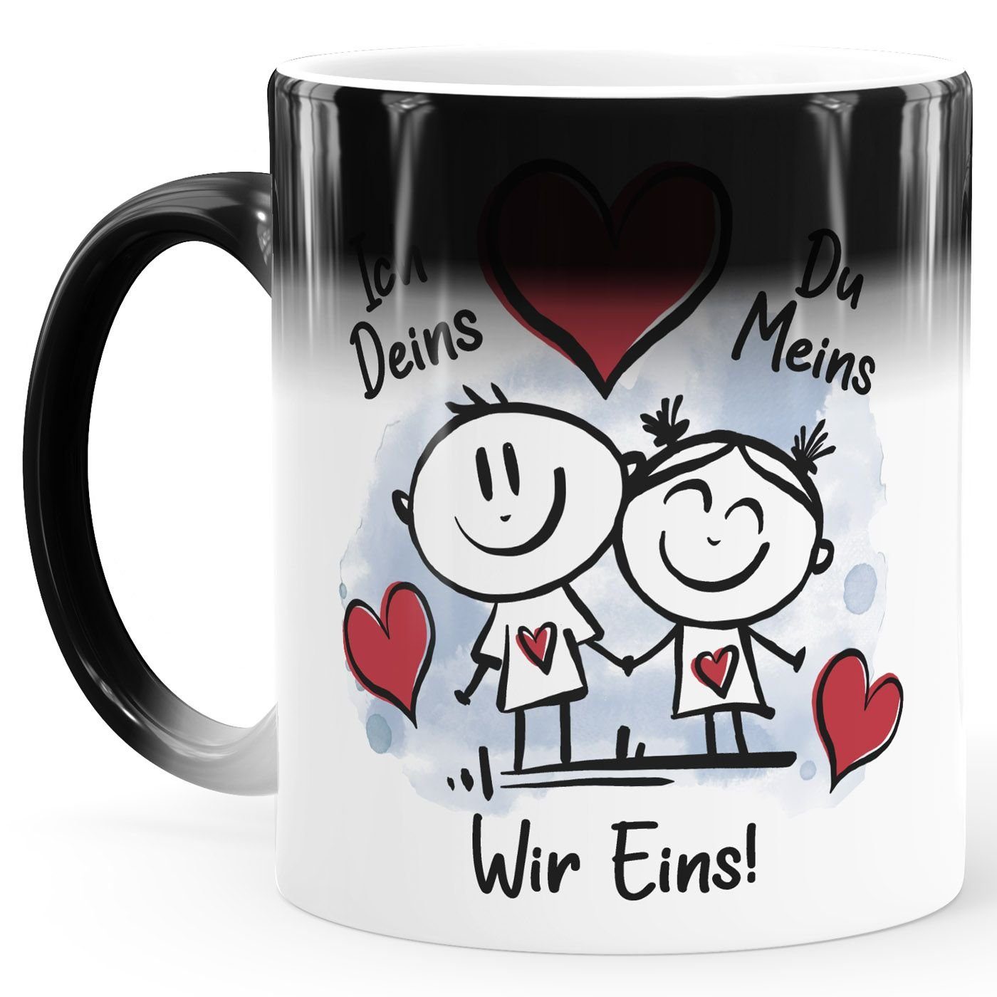 Tasse Kaffee-Tasse Farbwechsel Liebe verliebte Strichmännchem Spruch Ich