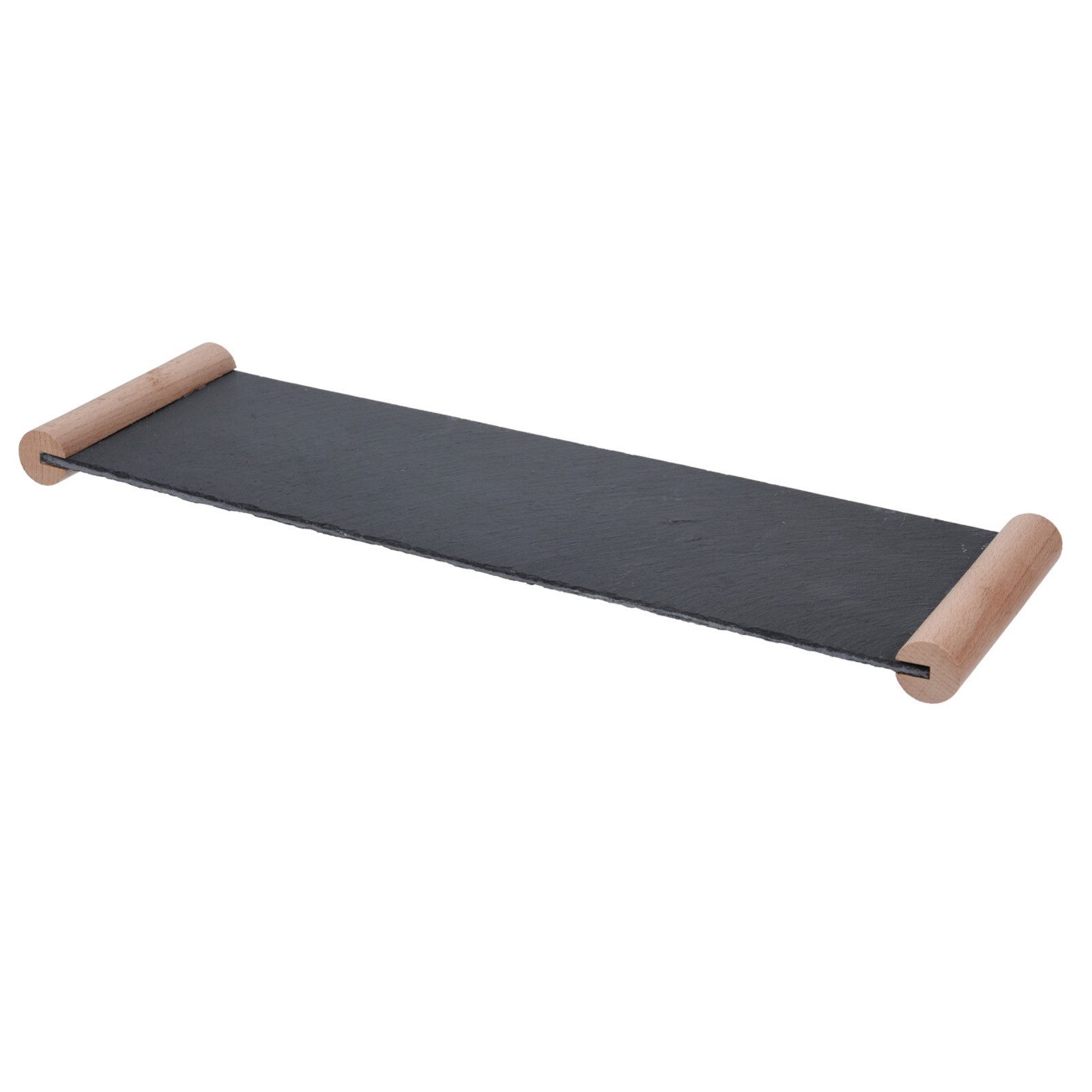 HAC24 Servierplatte Servierplatte Schieferplatte Käseplatte Wurstplatte Servierteller, Schiefer, (1-tlg), 50 x 15 cm mit Holzgriffen