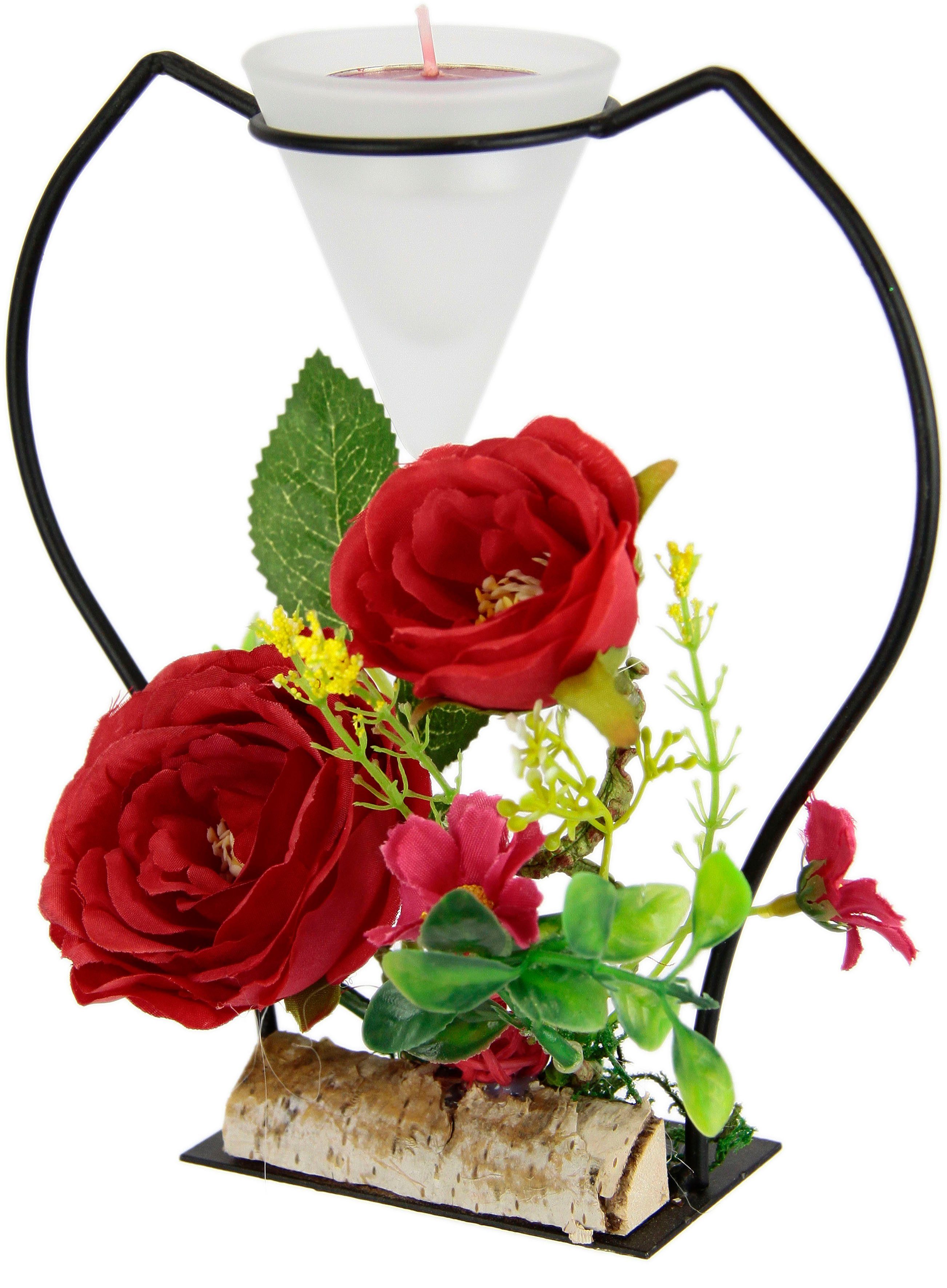 I.GE.A. Teelichthalter Rose, Metall Glaseinsatz Teelichtkerze Kunstblumen Kerzenständer Advent 3D