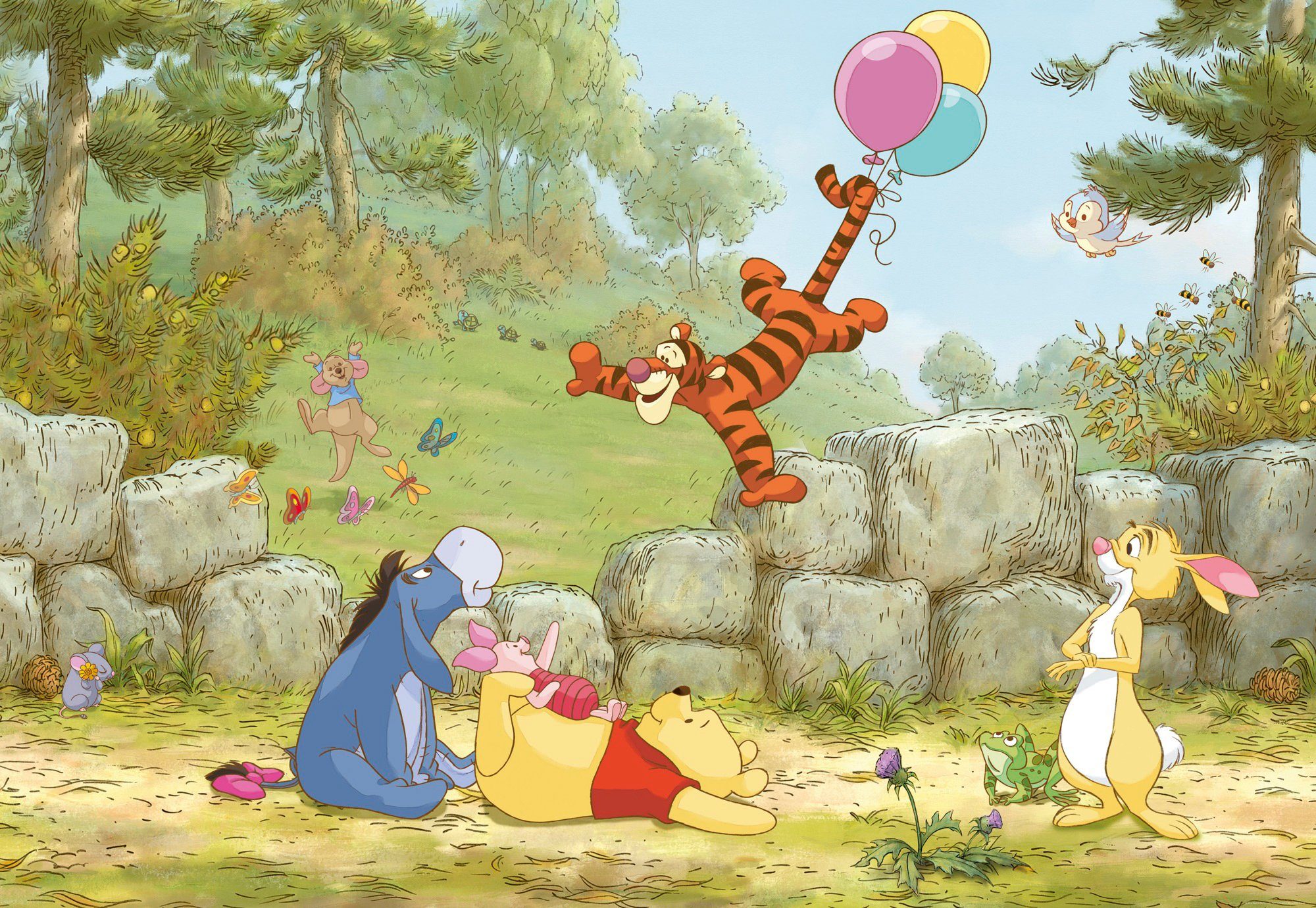 Komar Fototapete Winnie the Pooh Ballooning - Größe 368 x 254 cm, glatt, bedruckt, Kinderzimmer