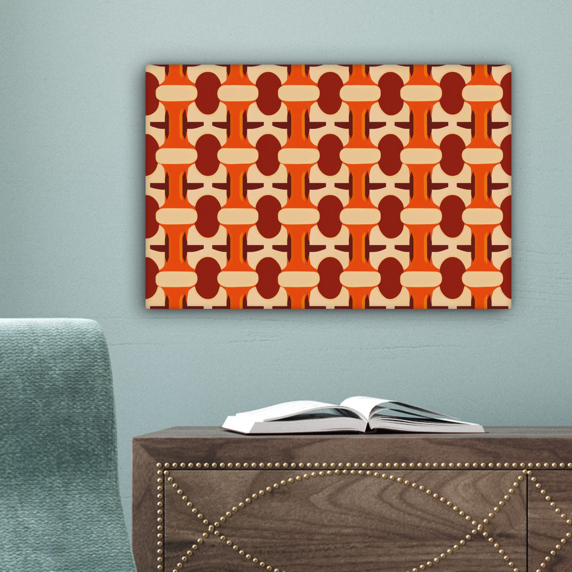 OneMillionCanvasses® Leinwandbild Geometrisch - Retro - Orange, Fotodruck (1 St), Wandbild, Deko Schlafzimmer Wohnzimmer Flur 20x20 cm – Bild 4 von 5