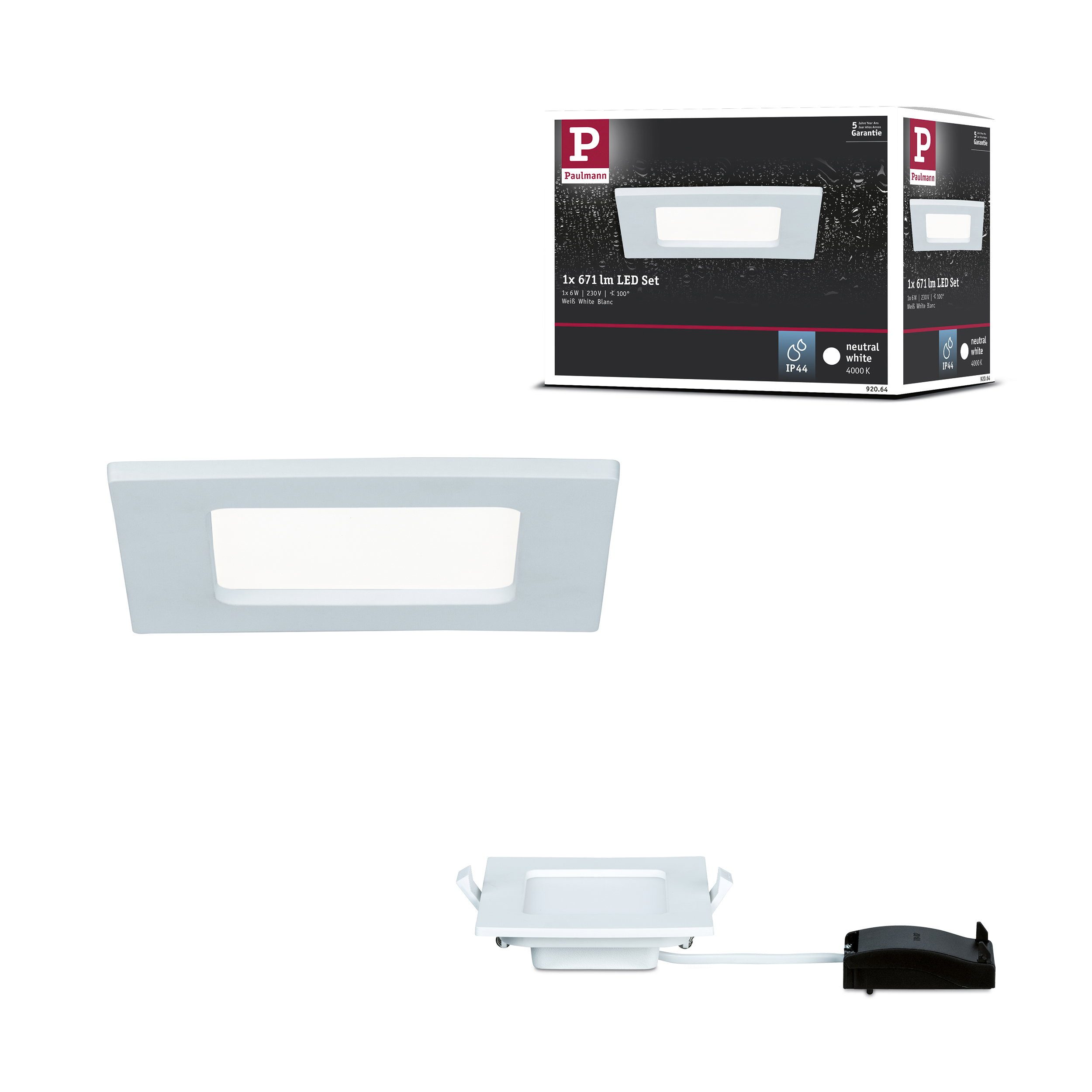Paulmann LED Wandleuchte LED Einbaupanel IP44 eckig 115x115 mm 6W 390lm 4000K Weiß