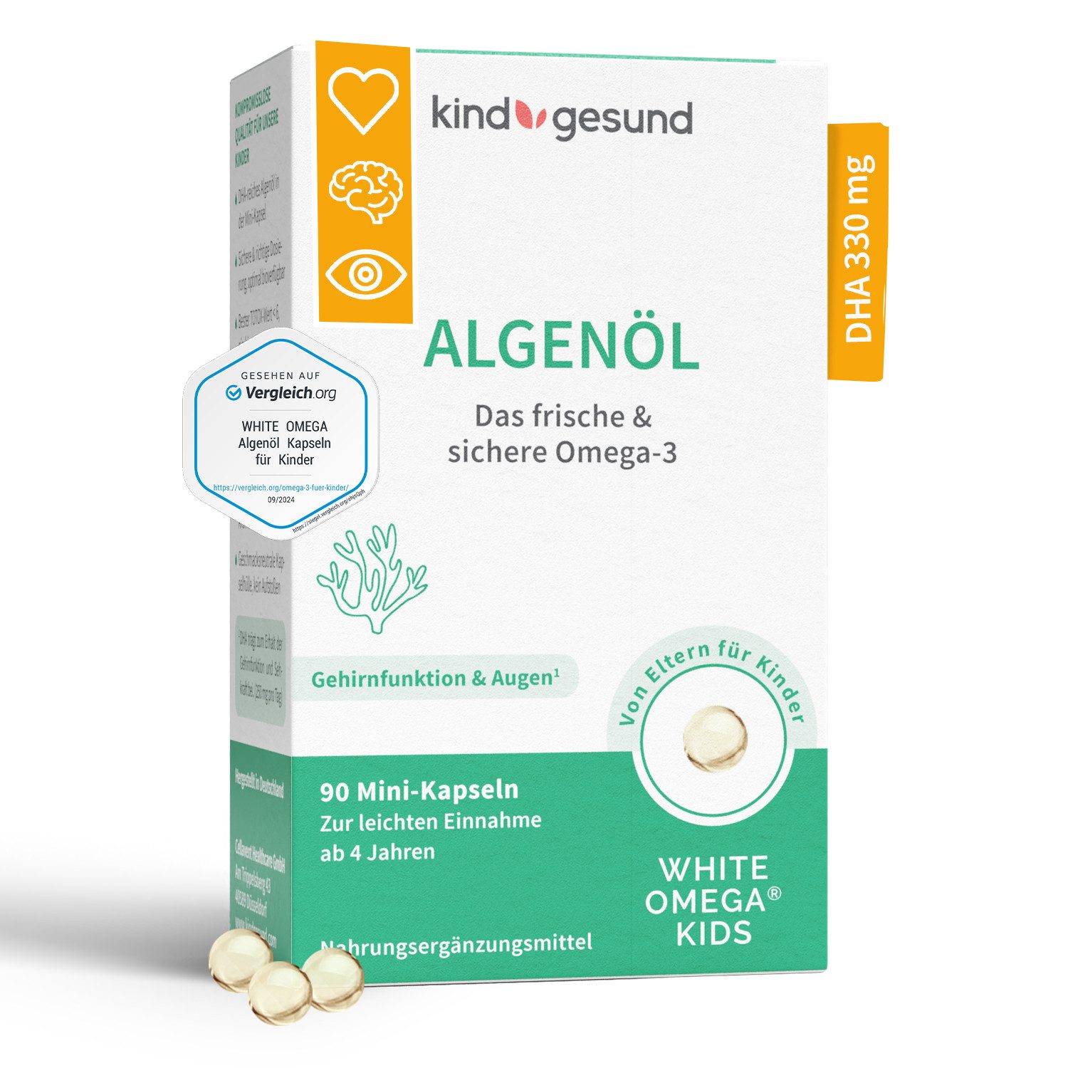 kindgesund Omega-3 Algenöl für Kinder, vegan Kapseln