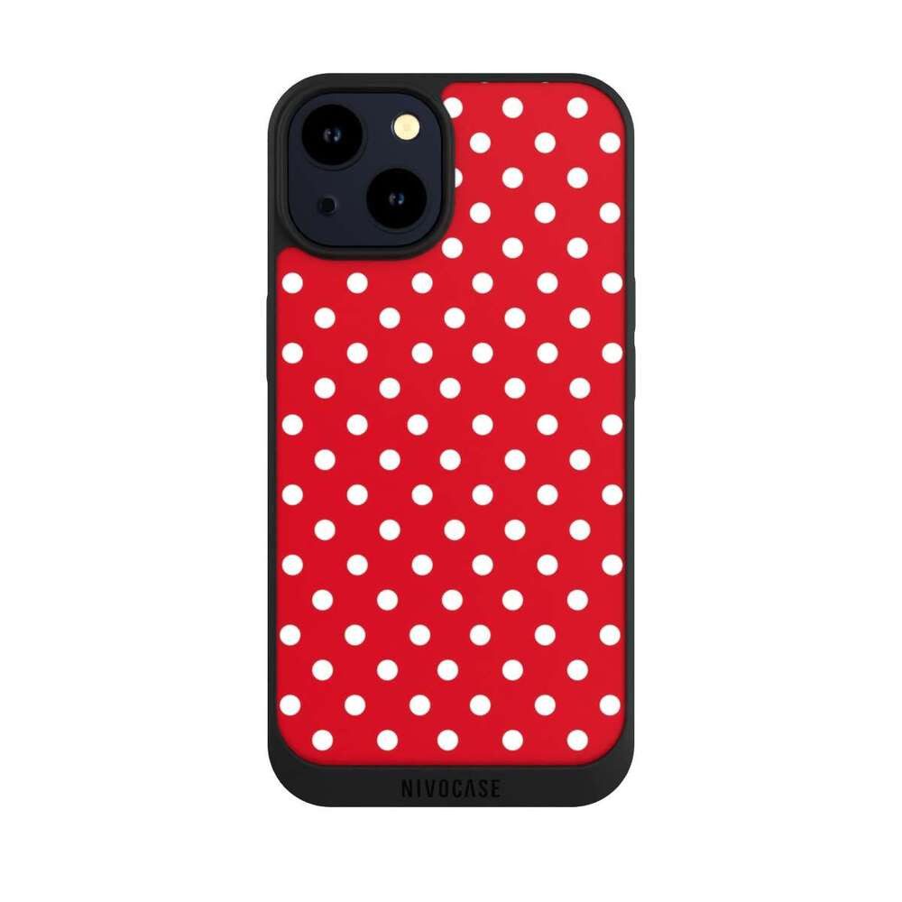 NIVOCASE Handyhülle Punkte Retro Polka Dots Polka Dots - dunkelrot und weiß, Apple iPhone 14 Handyhülle Hülle NIVOpure Case Schwarz