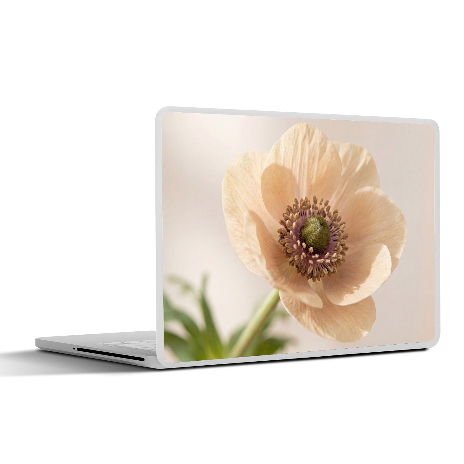MuchoWow Laptop-Aufkleber Blume - Minimalistisch - Grün, (1tlg), Laptop Folien Cover, Aufkleber, Sticker, Schutz vor Kratzern, 30x21 cm