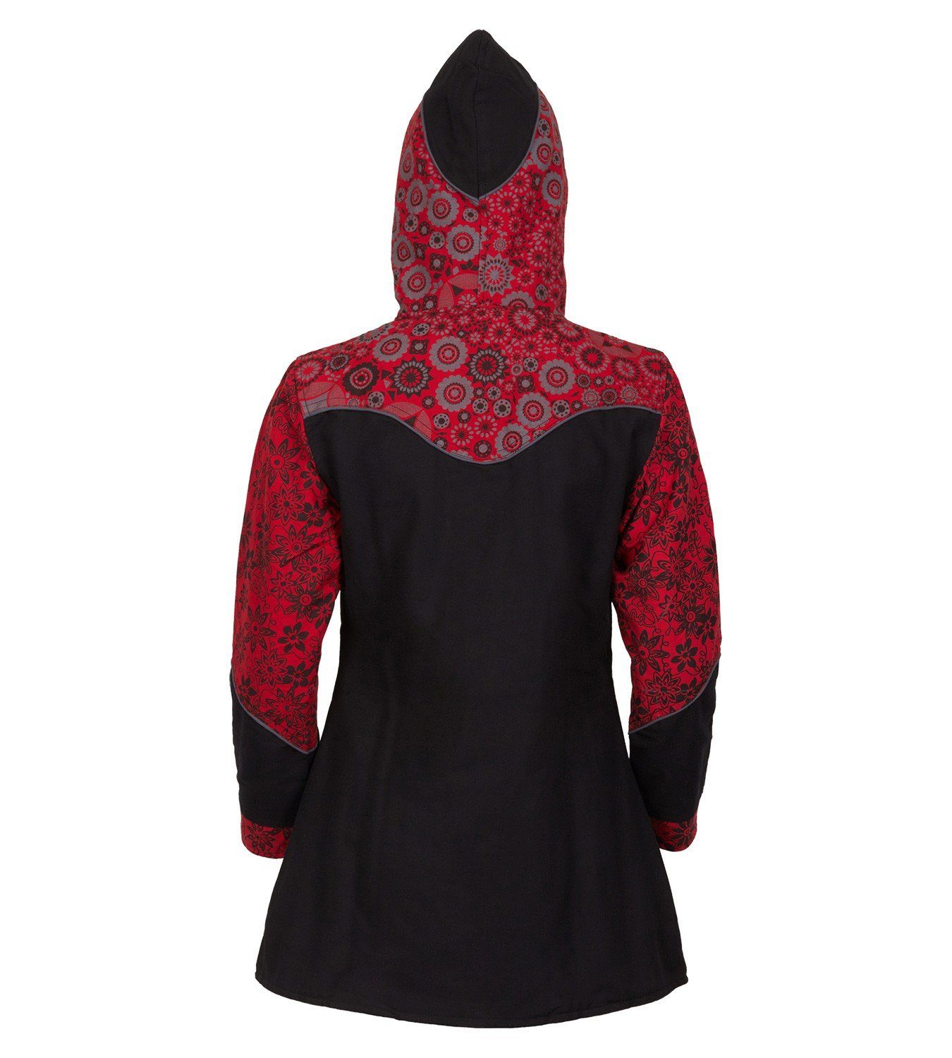 KUNST UND MAGIE Langjacke Kunst und Magie Damenmantel + Kapuze Blumenmuster Jacke Baumwolle Boho