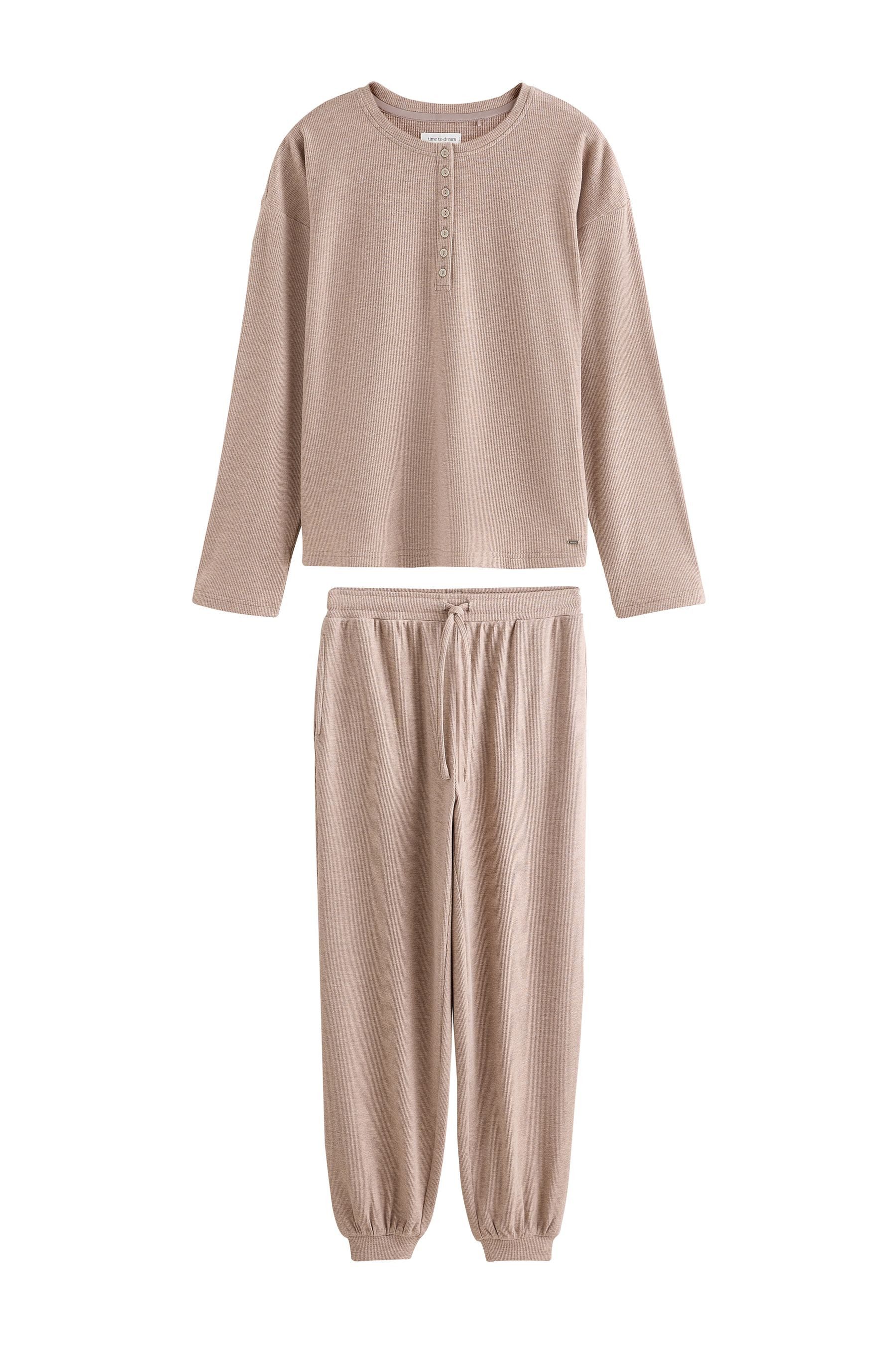 Next Pyjama Langärmeliger Henley-Schlafanzug, Kurzgröße (2 tlg)