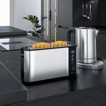 Arendo Frühstücks-Set (2-tlg), Wasserkocher 1,7l mit Temperaturauswahl & Toaster, Edelstahl