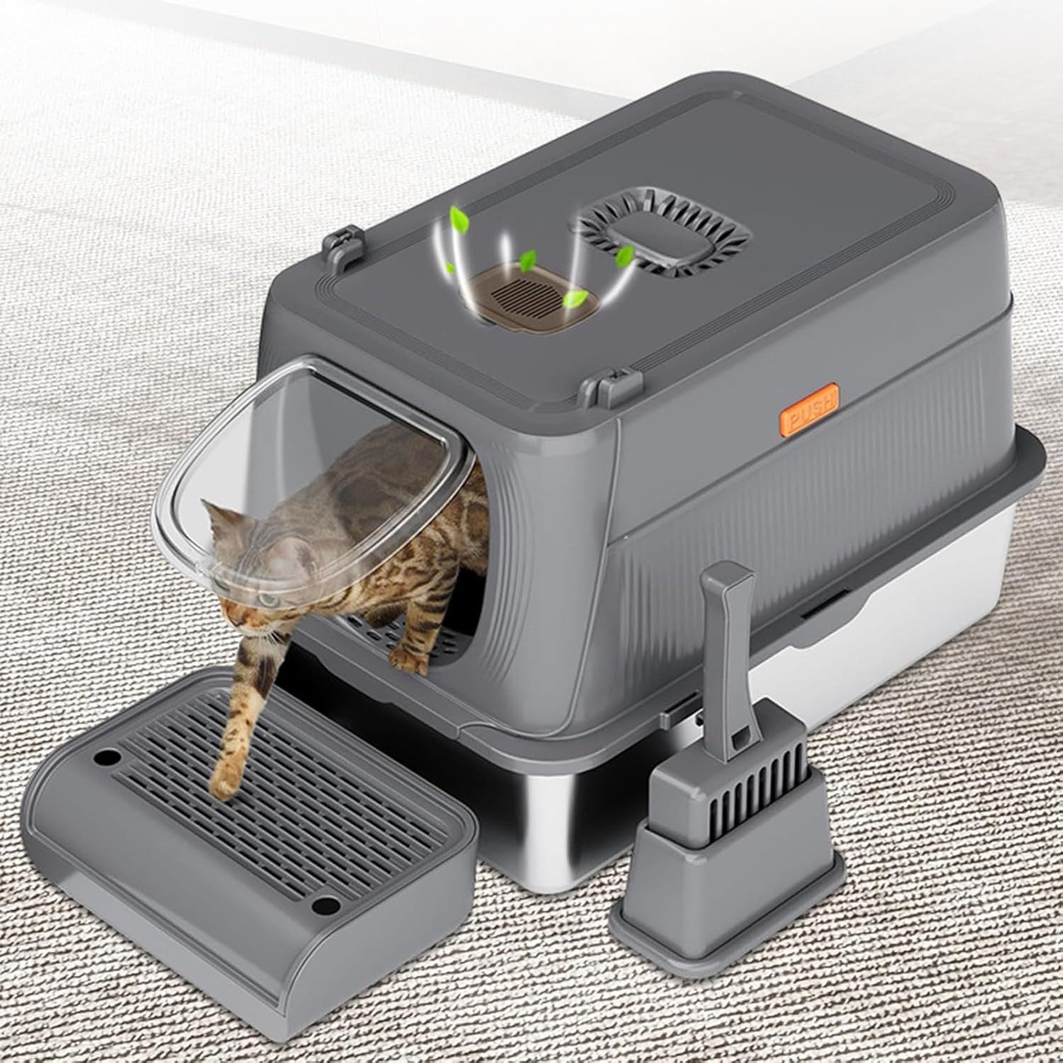 Youyijia Katzenklappe Katzentoilette aus Edelstahl mit Deckel, extra große geschlossene