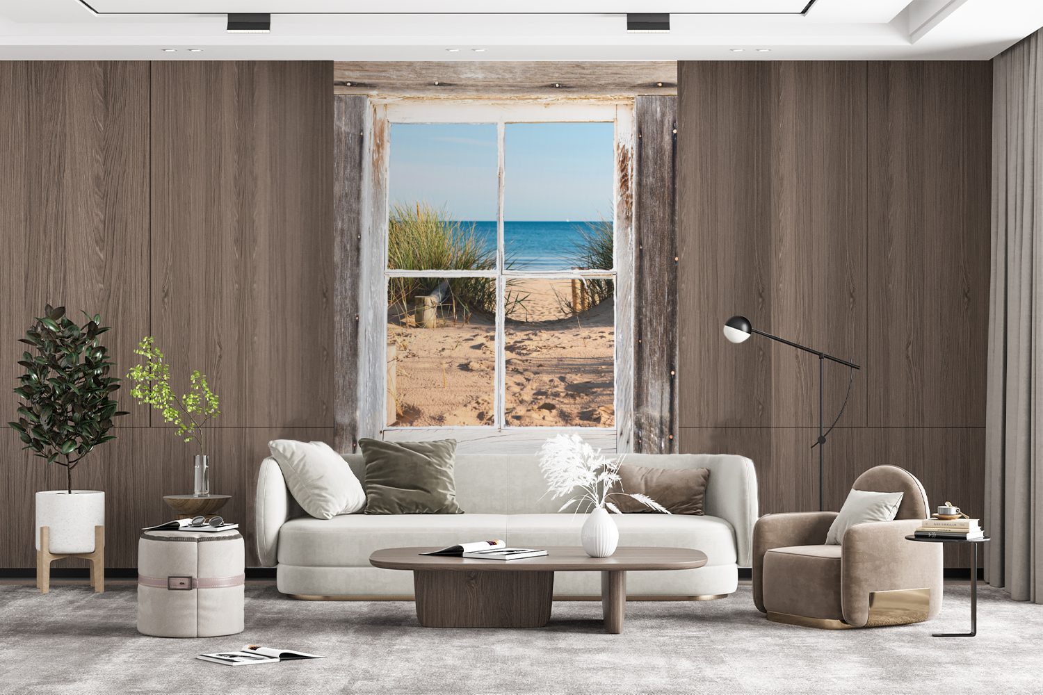 - St), Strand für Aussicht Wohnzimmer, (3 - Vinyl Meer, MuchoWow Fototapete Tapete Montagefertig bedruckt, Matt, Wandtapete