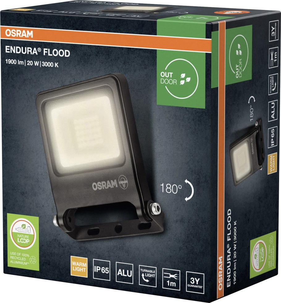 Osram Wandstrahler Osram Außenleuchte ENDURA Flood 20W PCR dunkelgrau, Inkl. Leuchtmittel, Nicht dimmbar ohne Bewegungsmelder