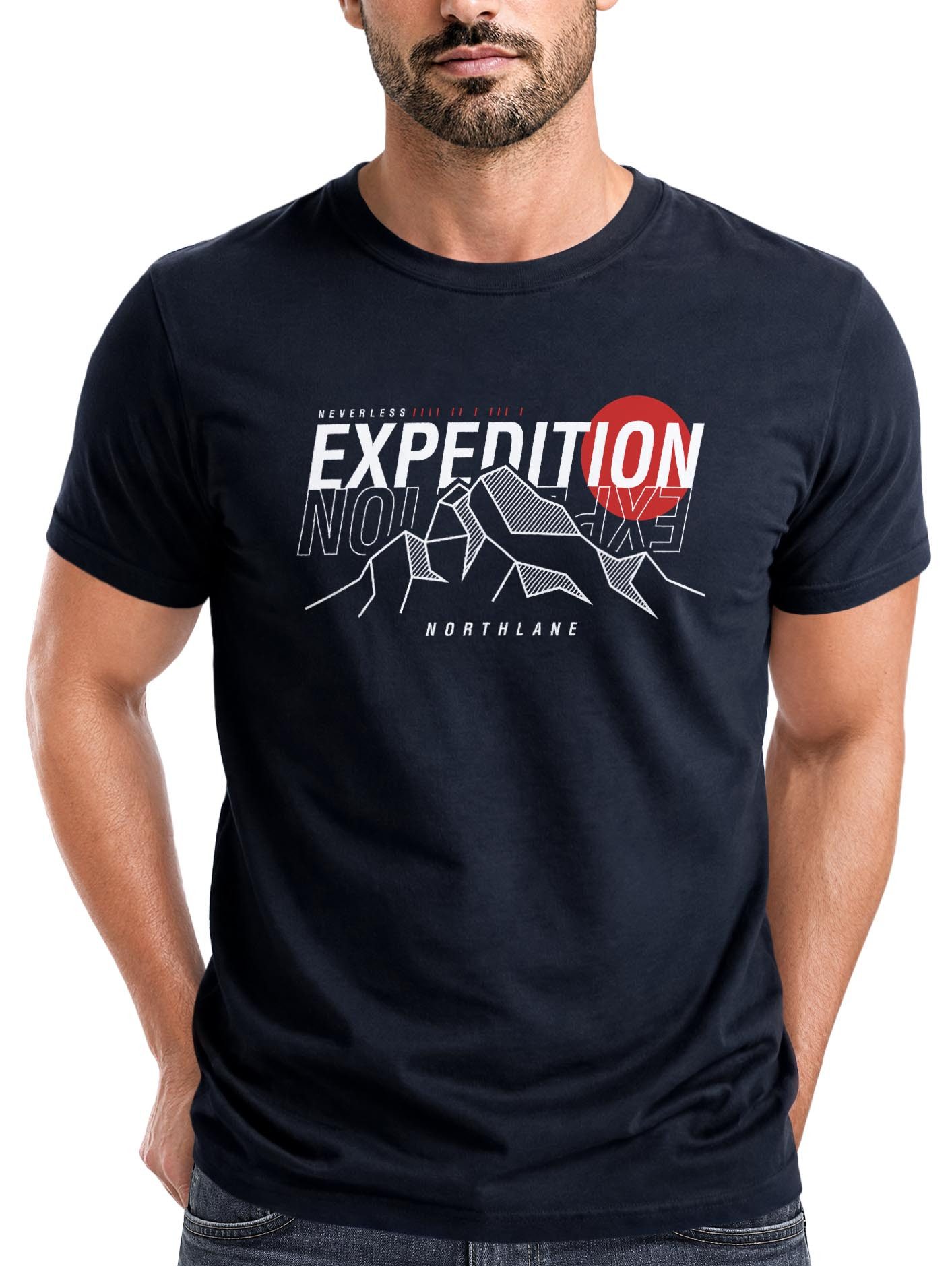 Neverless Print-Shirt Herren T-Shirt Outdoor Berge Wandern Naturliebhaber Expedition mit Print