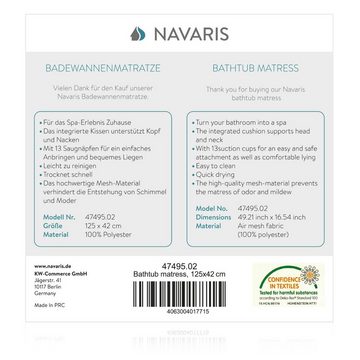Navaris Badewannenkissen Ganzkörper-Badewannenmatte mit Kissen - 125x42cm weiche Mesh-Matte, 1-tlg.