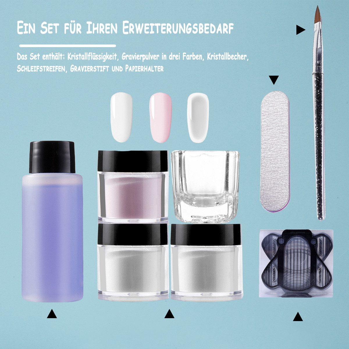 KINSI Nageldesign Zubehör Nailart Kristall-Pulver-Set, Nailart-Werkzeug-Set, 3D-Skulptur, 8-tlg., professionelle Studio-Qualitat