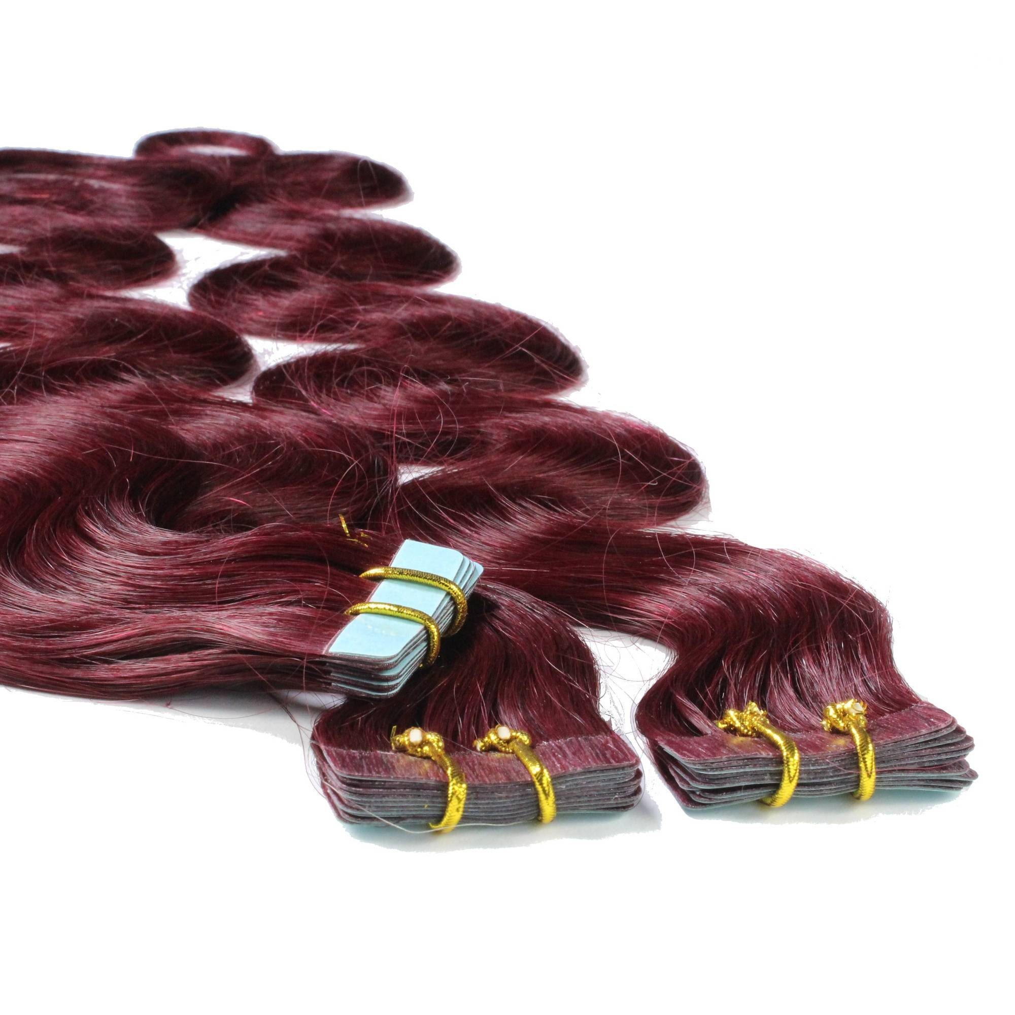 hair2heart #55/66 40cm Echthaar-Extension Hellbraun Tape Violett Extensions gewellt