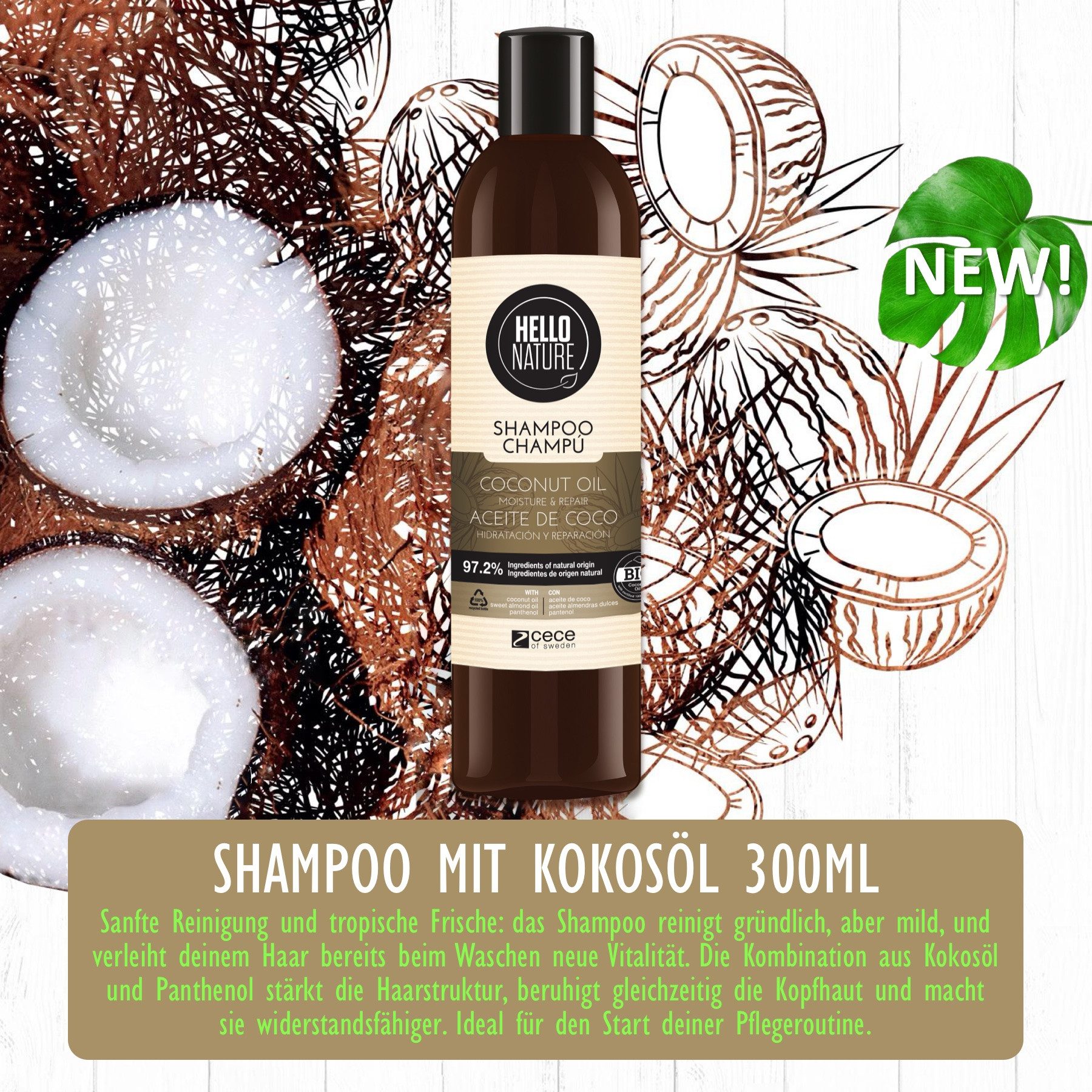Hello Nature Haarpflege-Set Haar Haarkur Shampoo Conditioner Kokosöl Naturkosmetik Bio Vegan, 2-tlg., Haarpflege Set, Shampoo, Haarspülung, Hello Nature