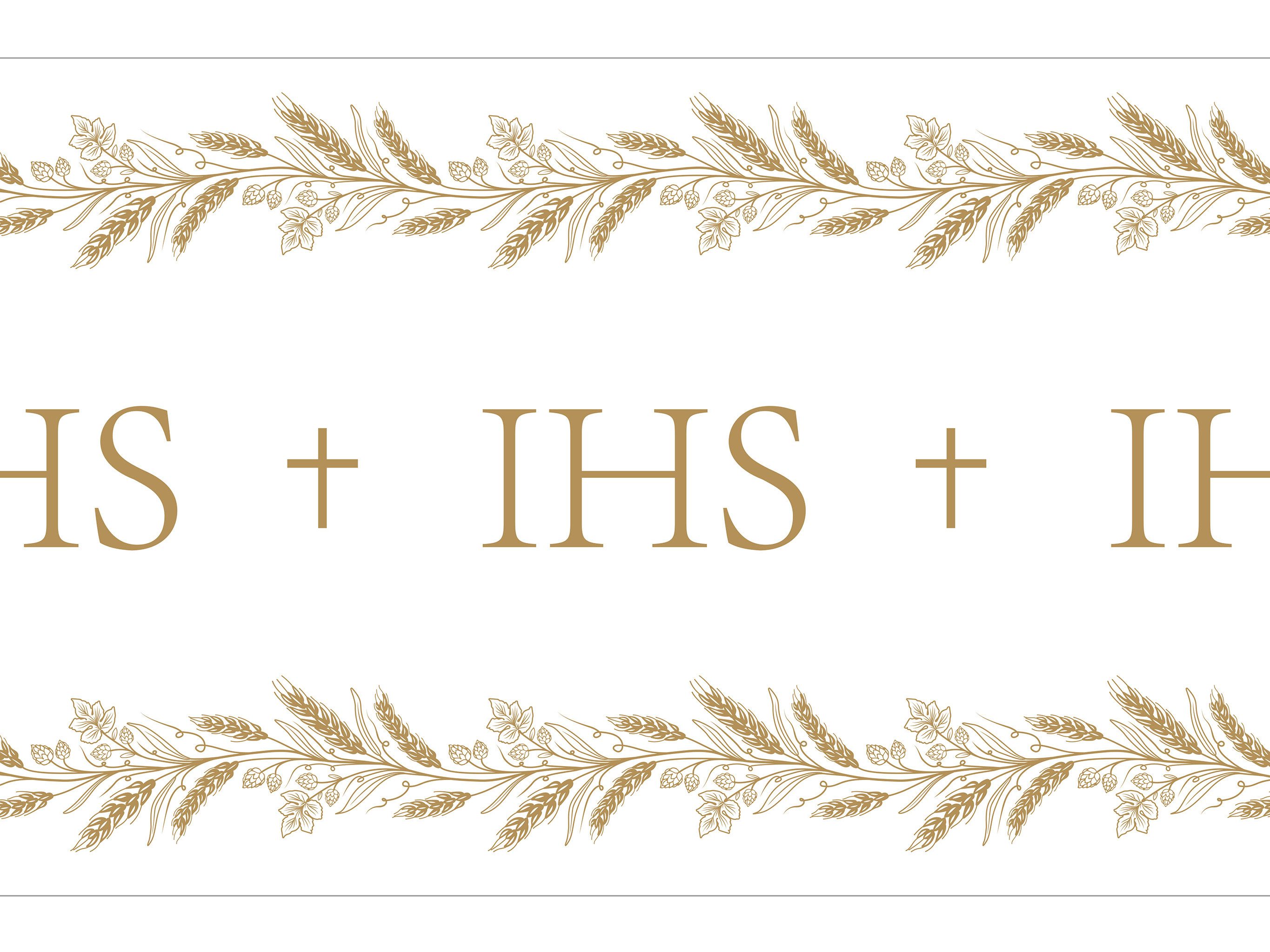 partydeco Узкие скатерти, Узкие скатерти IHS Motiv 40x500cm Vlies Weiß / Gold