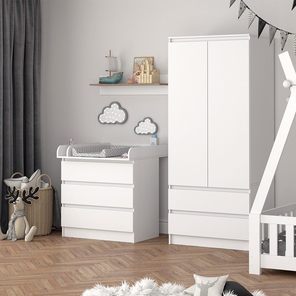 Vicco Wickelkommode Emma, Weiß, 80 x 85.4 cm mit 3 Schubladen