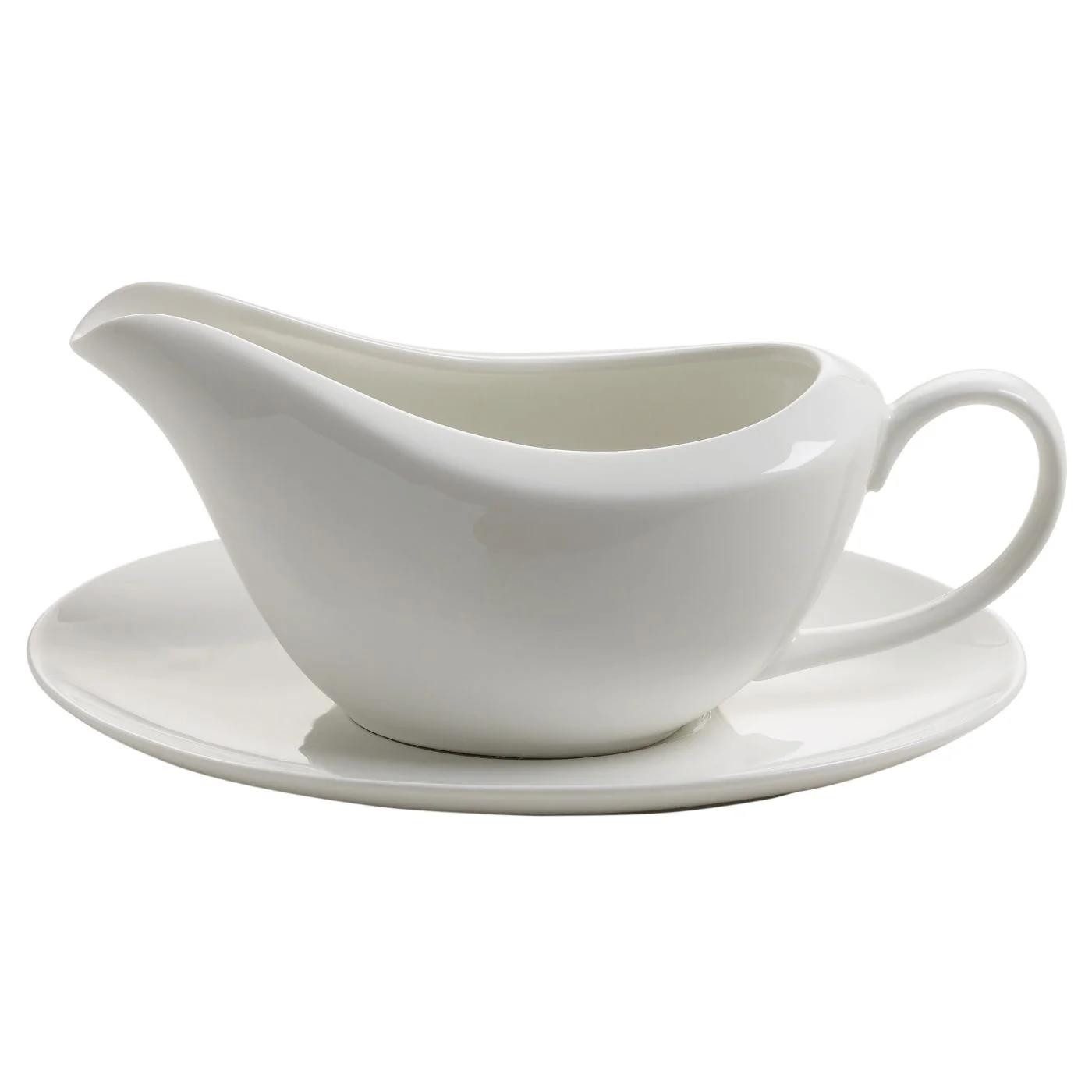 Maxwell & Williams Sauciere Sauciere White Basics mit Untertasse 260 ml, Porzellan, (1-tlg), Elegante Sauciere aus Porzellan für stilvolles Servieren von Saucen
