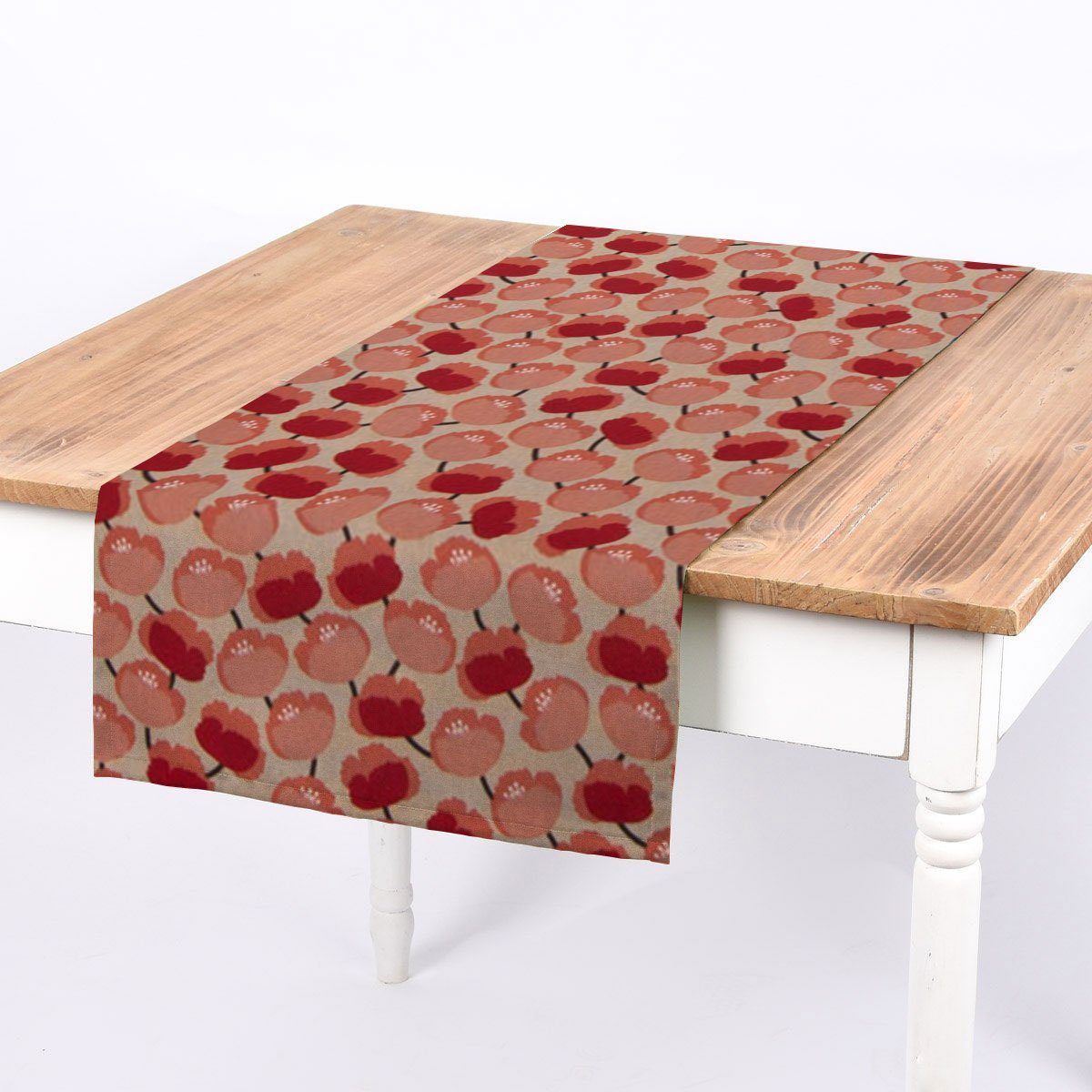 SCHÖNER LEBEN. Tischläufer SCHÖNER LEBEN. Tischläufer Pfingstrosen abstrakt natur rot koralle, handmade