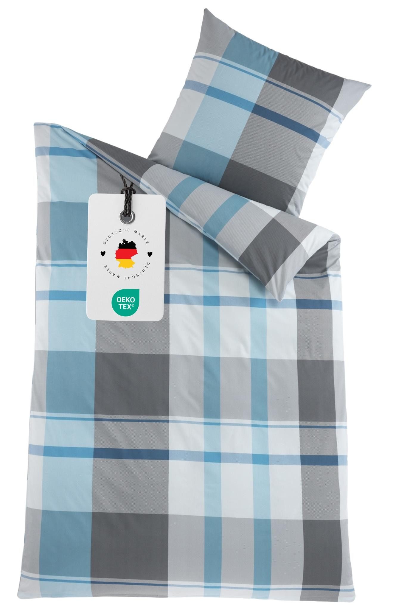 Carpe Sonno Bettwäsche Renforce 135x200 155x220 Baumwolle Bettzeug Bettwäsche Karo Blau Grün, Renforce, 2 teilig, Ganzjahres Bettbezug Bettwaren Reißverschluss Allergiker Muster